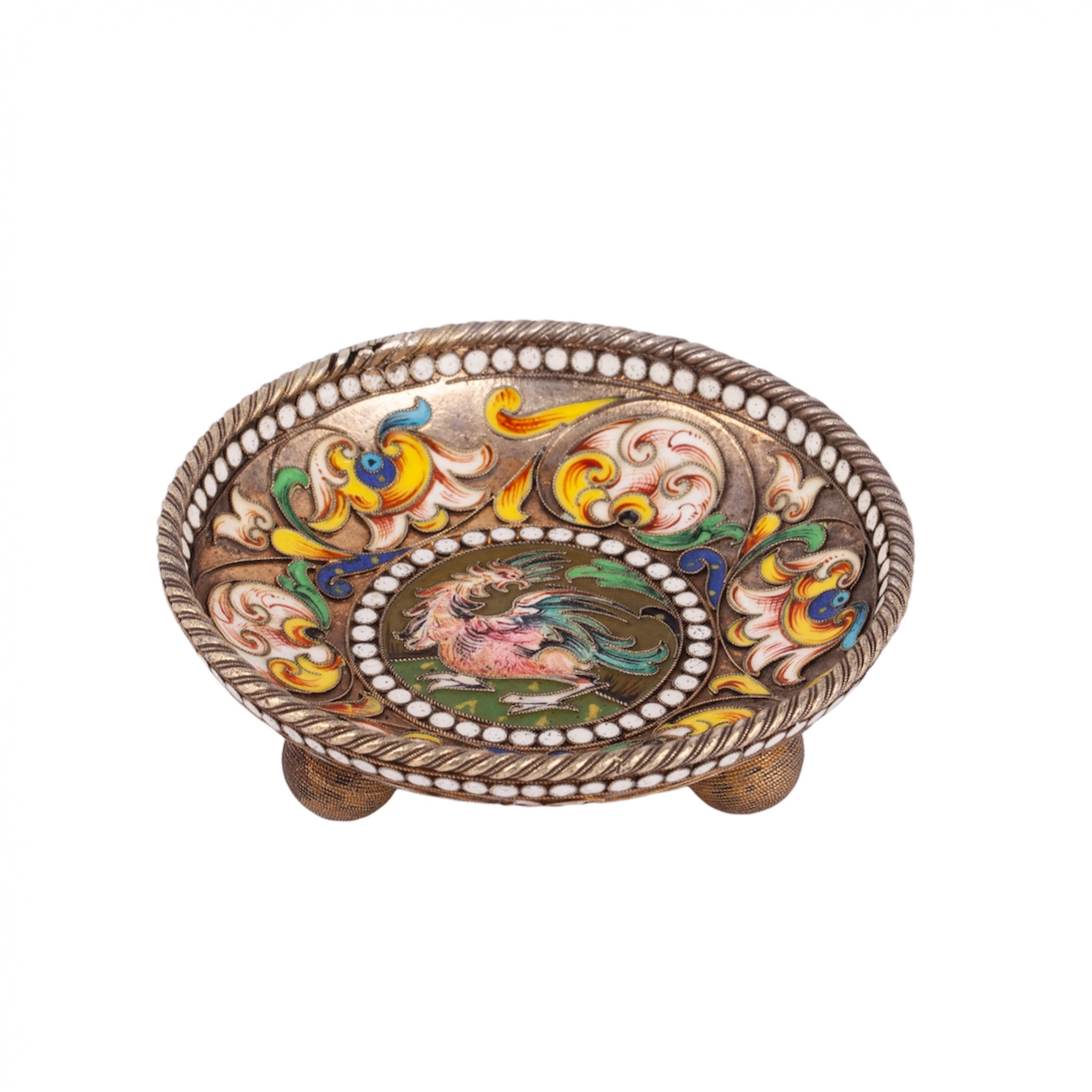 Russian silver saucer on the legs. Fedor Ryukert 19th century.