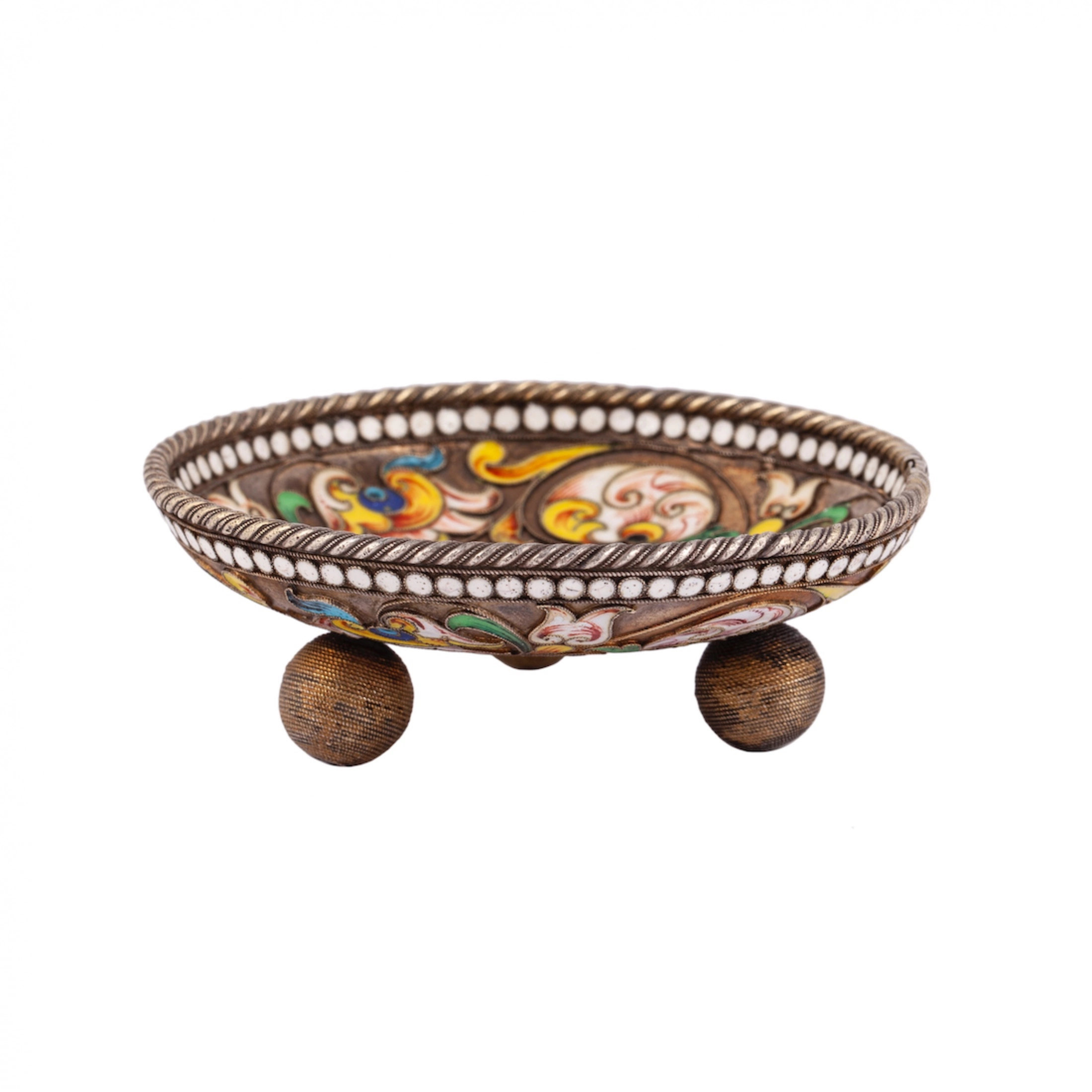 Russian silver saucer on the legs. Fedor Ryukert 19th century.