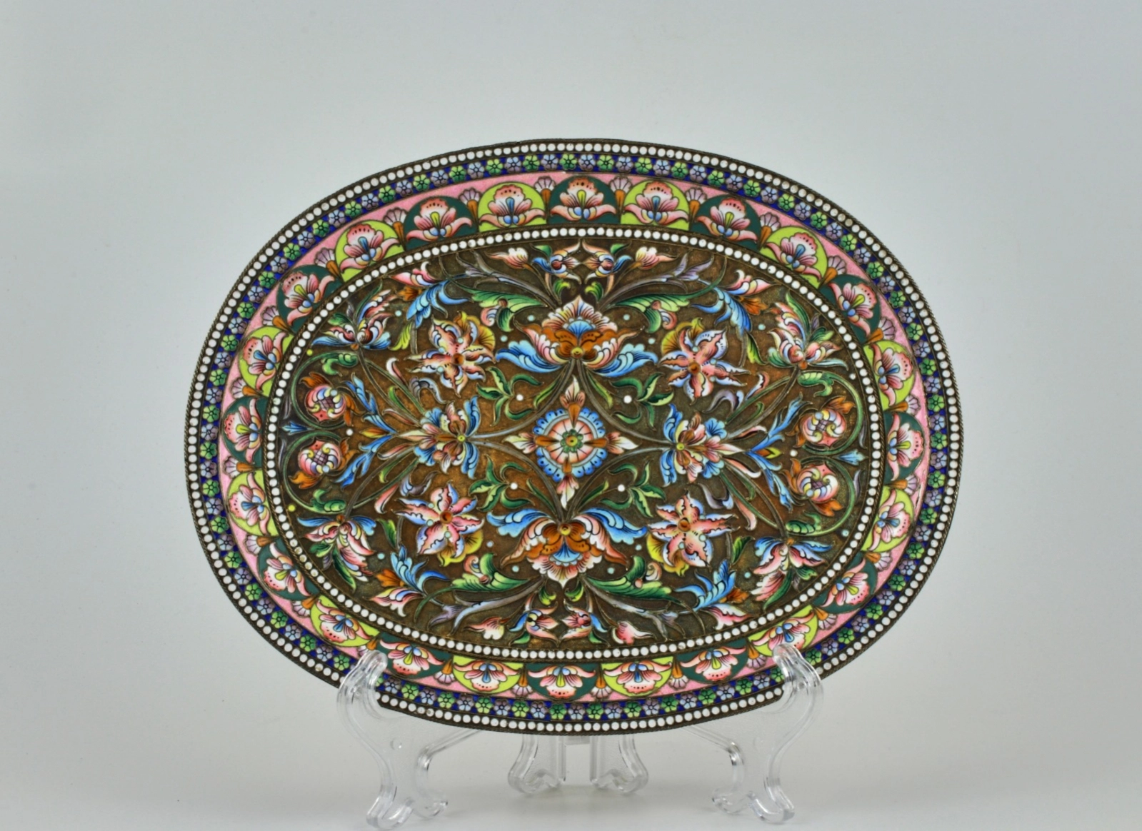Plateau En Argent emaille Russe