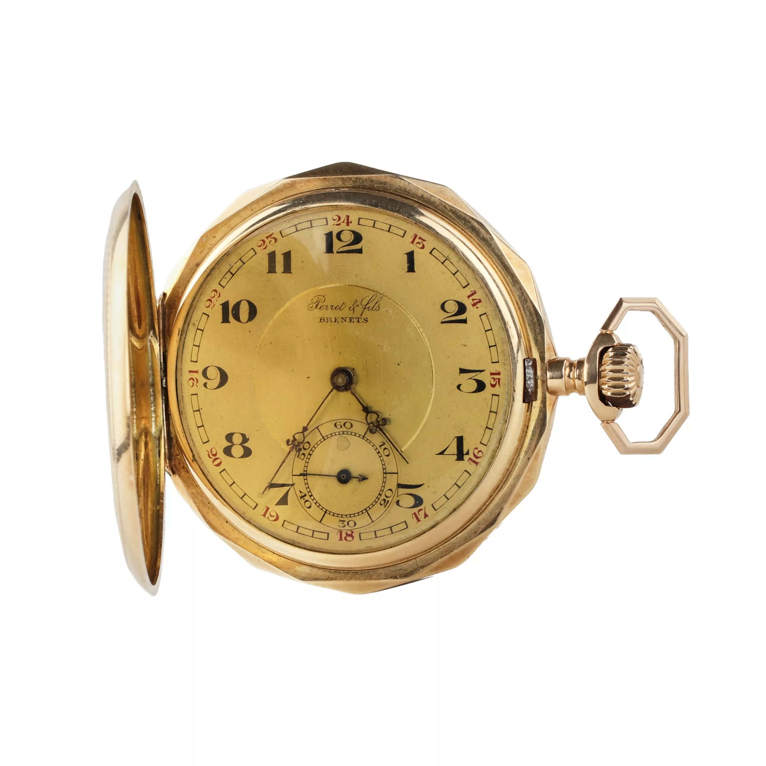 Montre de poche en or Perret et Fils Brenets. Debut du 20ème siècle. 67,2 gr 