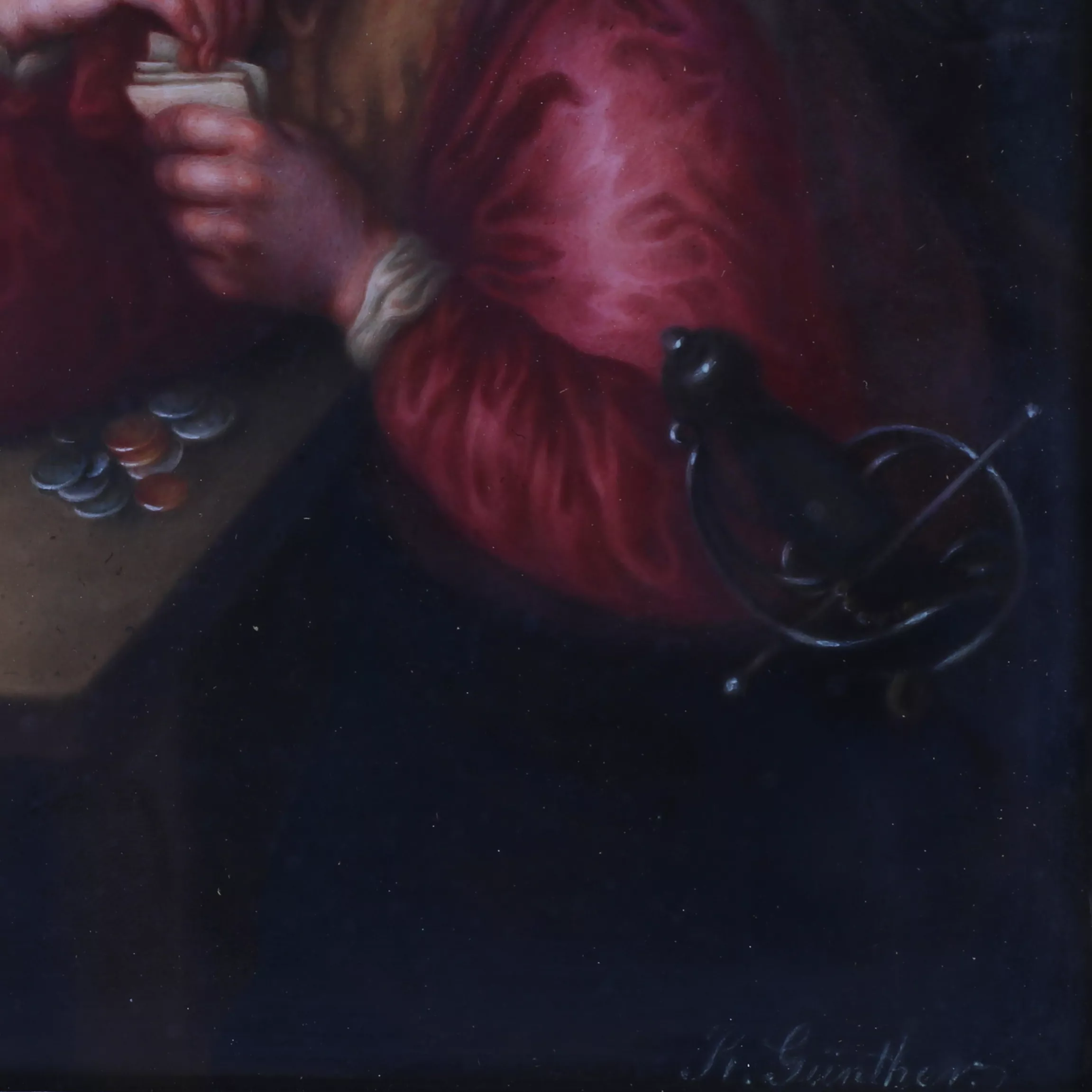 R. Gunther. Couche en porcelaine allemande d`après Valentin de Boulogne. Les joueurs. Le tournant du 19e-20e siècle. 