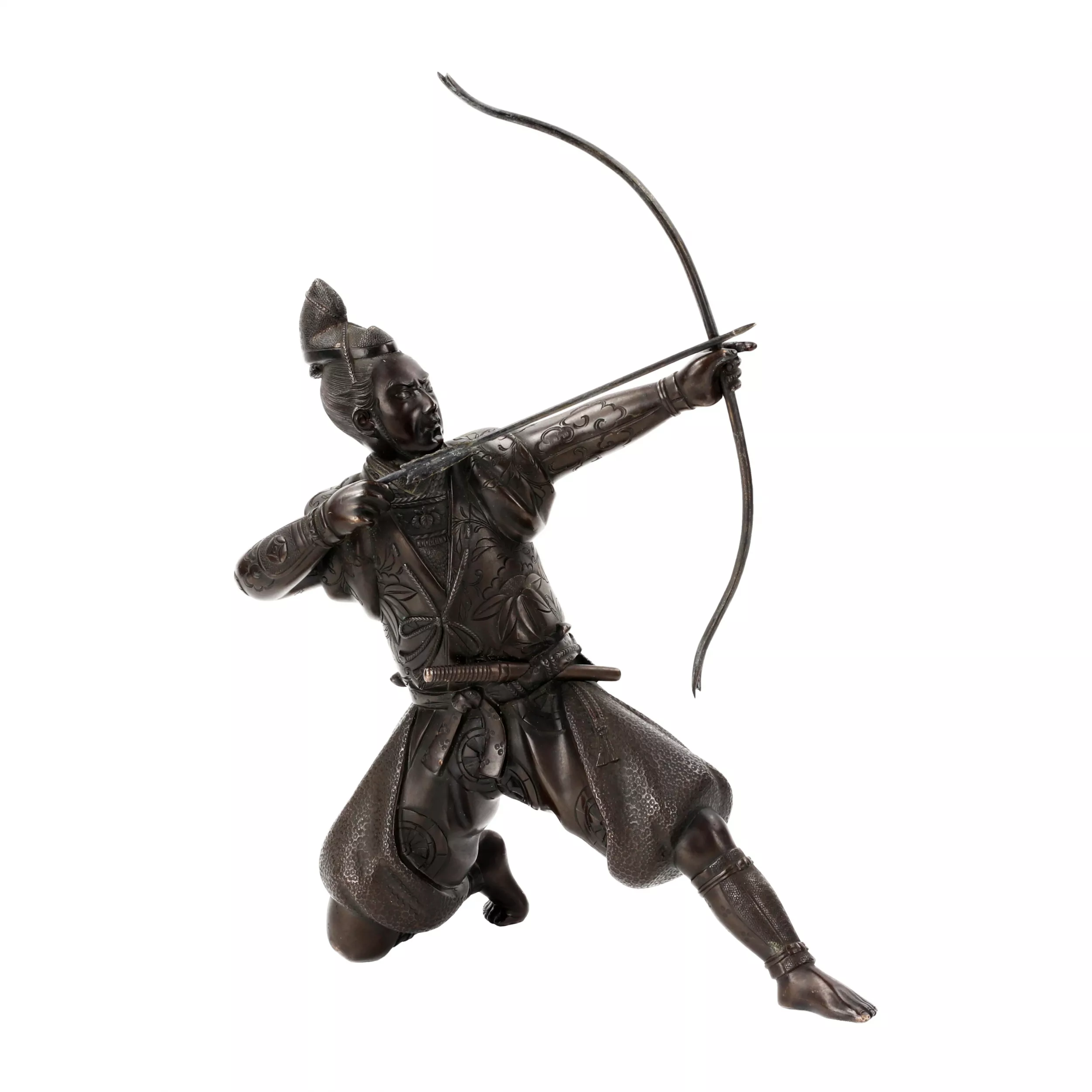 FIGURE JAPONAISE EN BRONZE REPRÉSENTANT UN ARCHER SAMOURAÏ. JAPON, XIXE SIÈCLE
