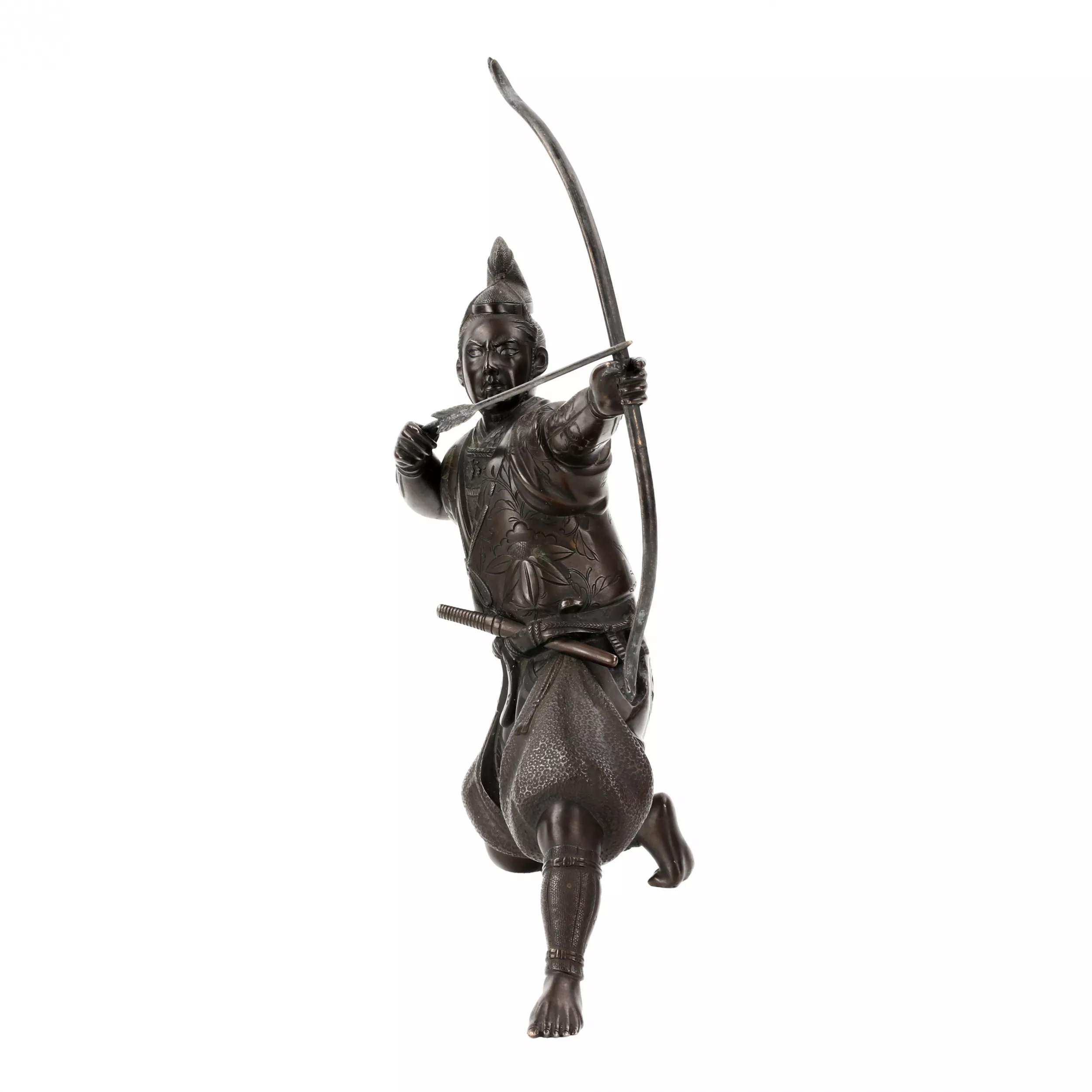 FIGURE JAPONAISE EN BRONZE REPRÉSENTANT UN ARCHER SAMOURAÏ. JAPON, XIXE SIÈCLE