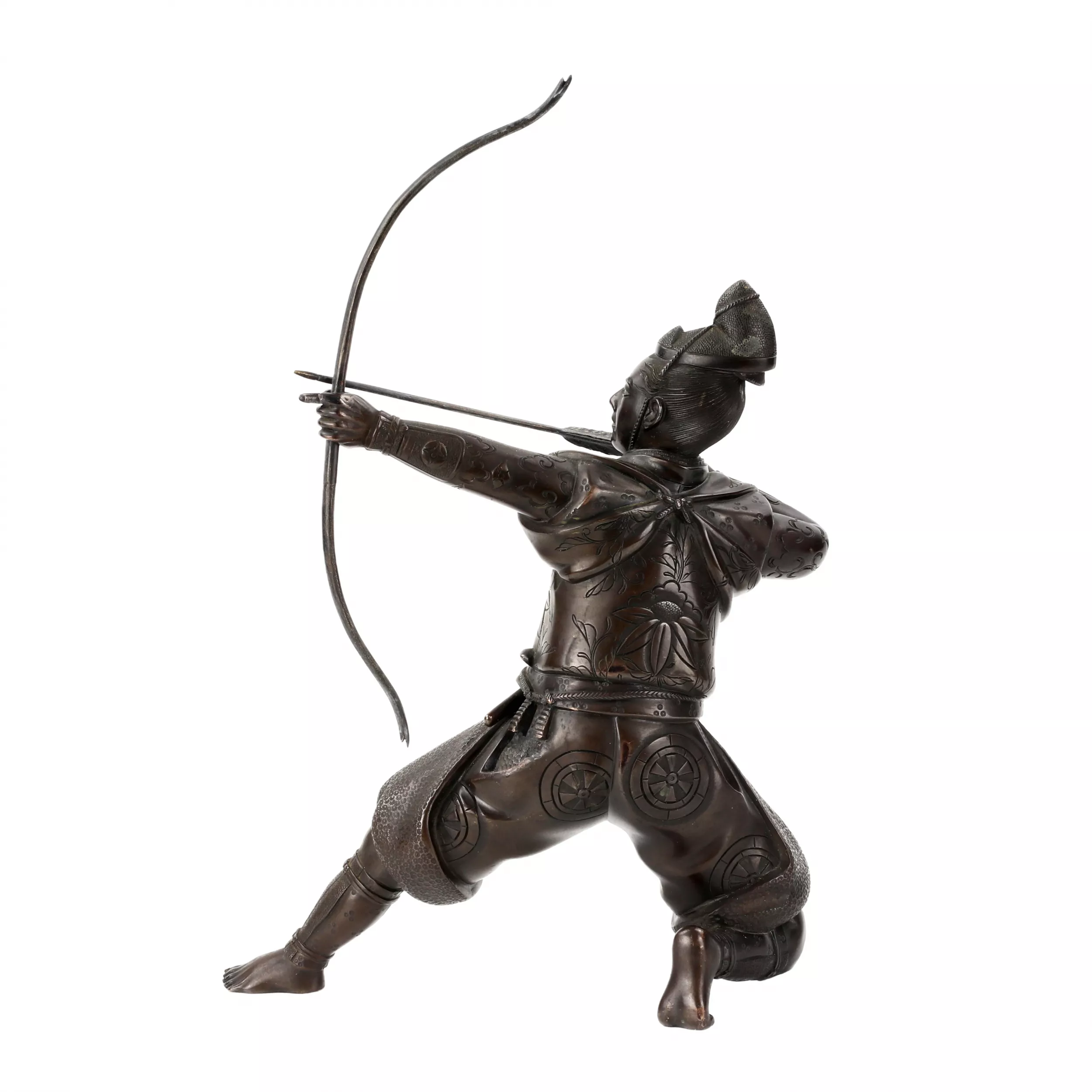 FIGURE JAPONAISE EN BRONZE REPRÉSENTANT UN ARCHER SAMOURAÏ. JAPON, XIXE SIÈCLE
