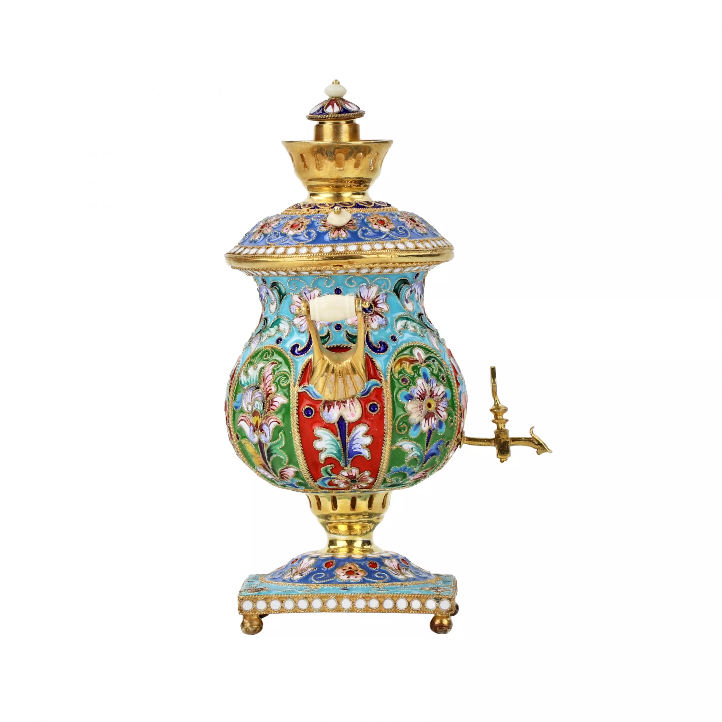 Samovar en argent dore et emaux peints. 