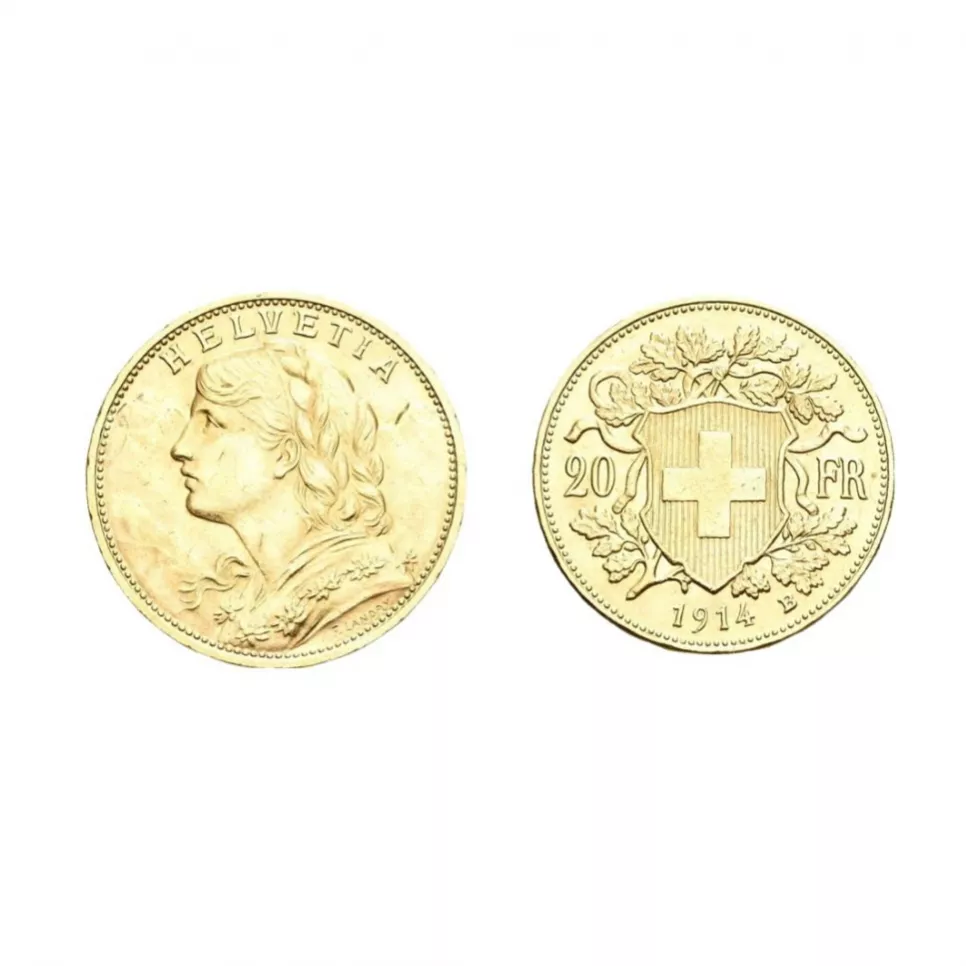 Swiss gold coin 20 francs 1914 