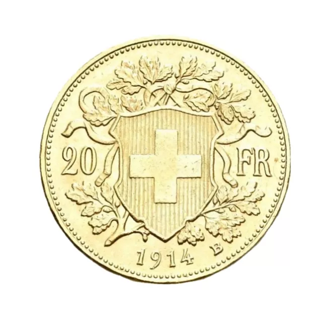 Swiss gold coin 20 francs 1914 