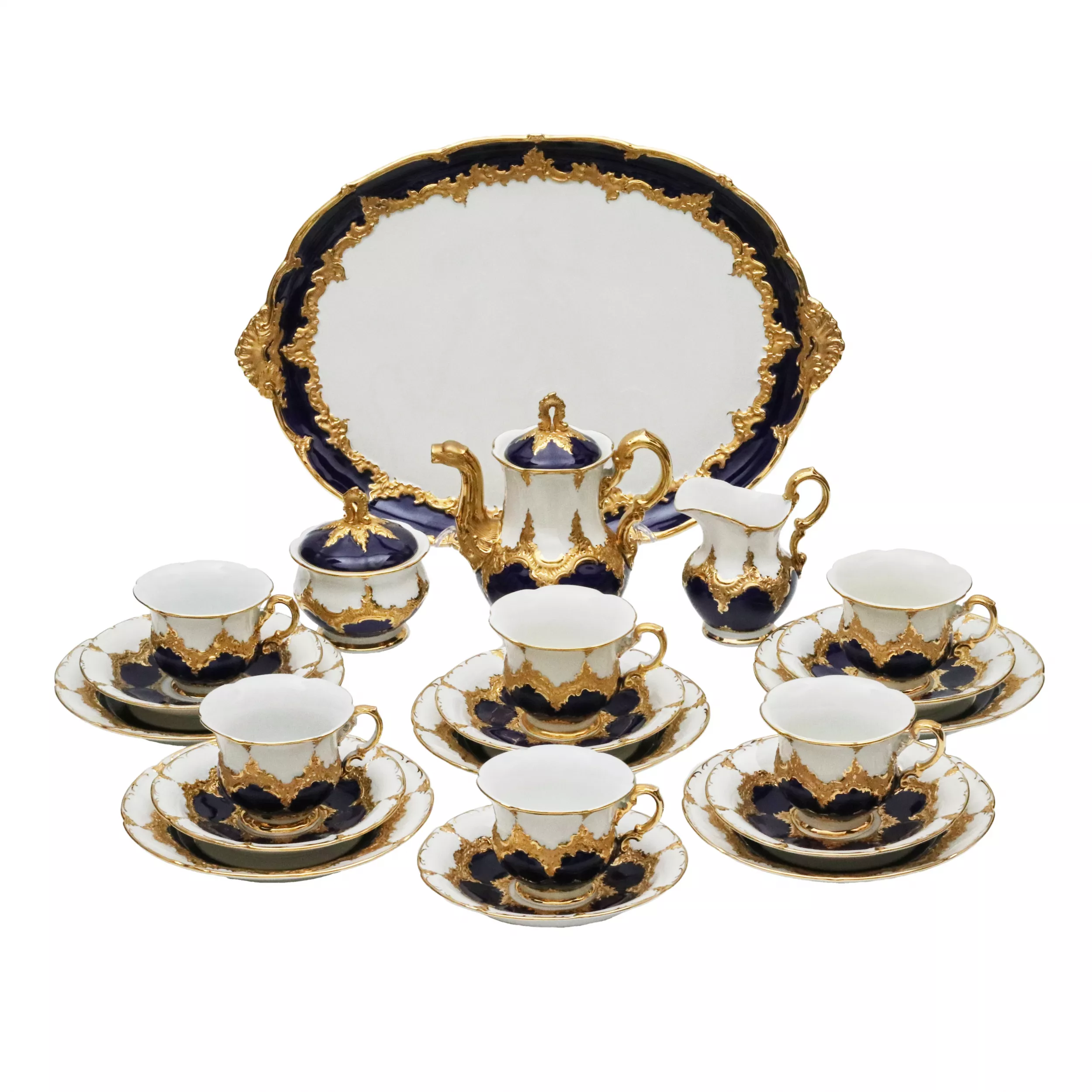 Forme B de Meissen. Service à the et cafe pour six personnes. 20ième siècle. 