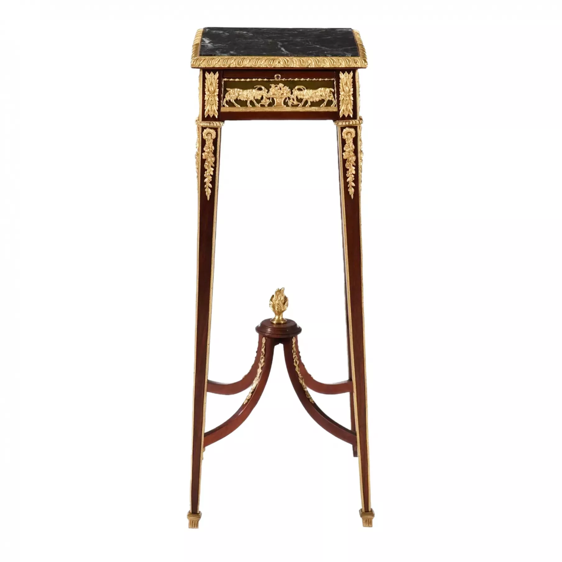CONSOLE PIÉDESTAL EN ACAJOU ET BRONZE DORÉ DANS L’ESPRIT DE FRANÇOIS LINKE. FRANCE, TOURNANT DES XIXE ET XXE SIÈCLES