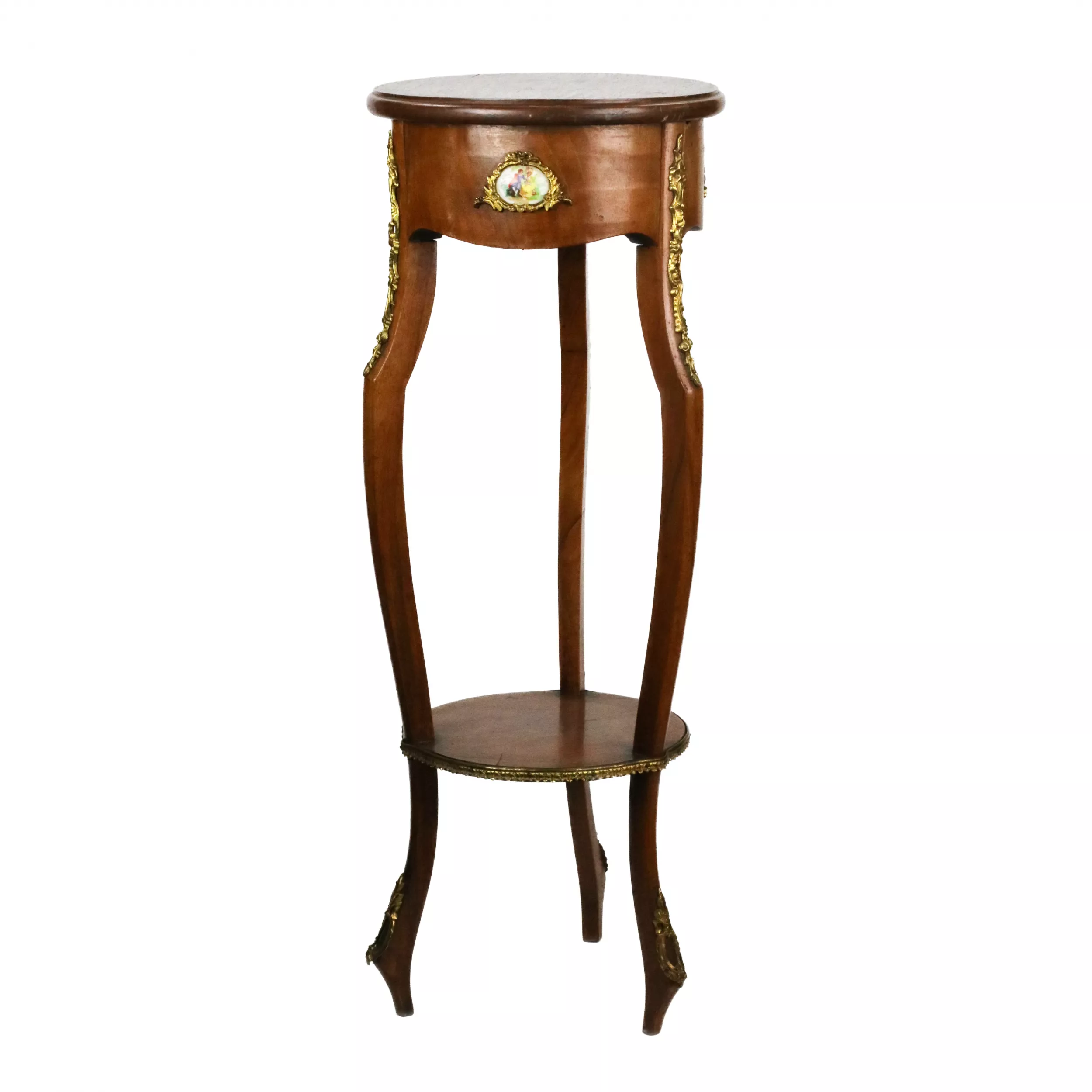 Console table with porcelain medallions and brass-bronze decor, third rococo style. 