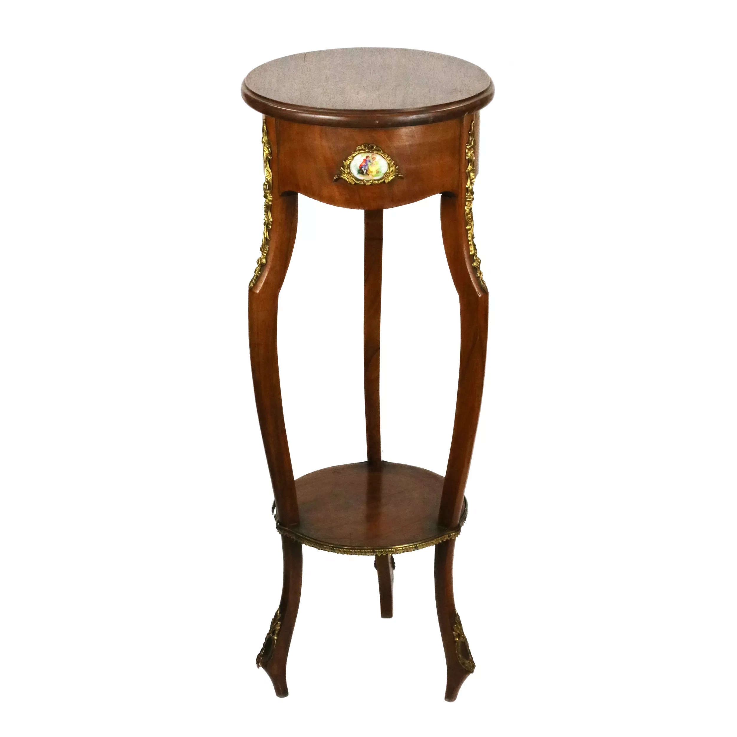 Console table with porcelain medallions and brass-bronze decor, third rococo style. 