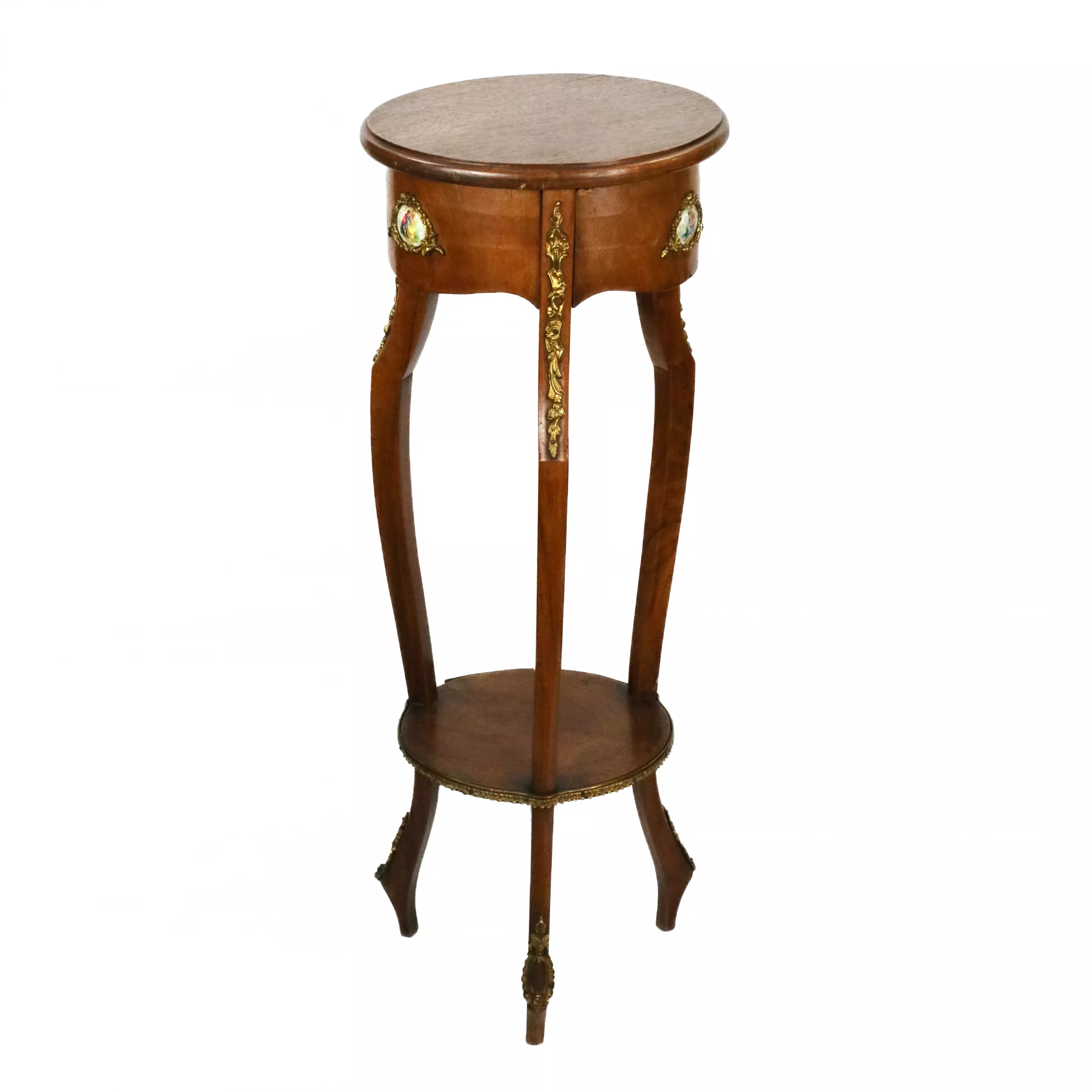 Console table with porcelain medallions and brass-bronze decor, third rococo style. 