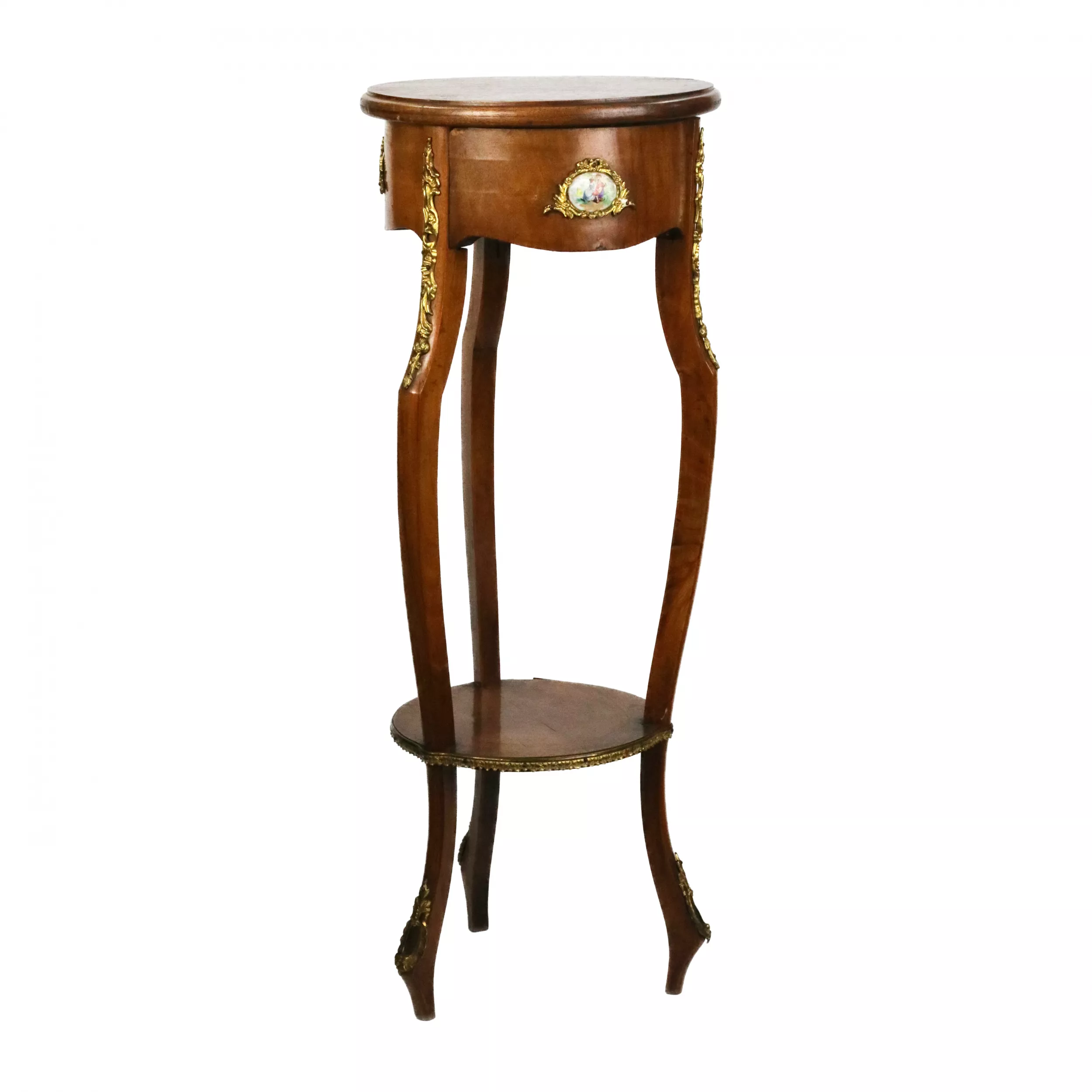 Console table with porcelain medallions and brass-bronze decor, third rococo style. 