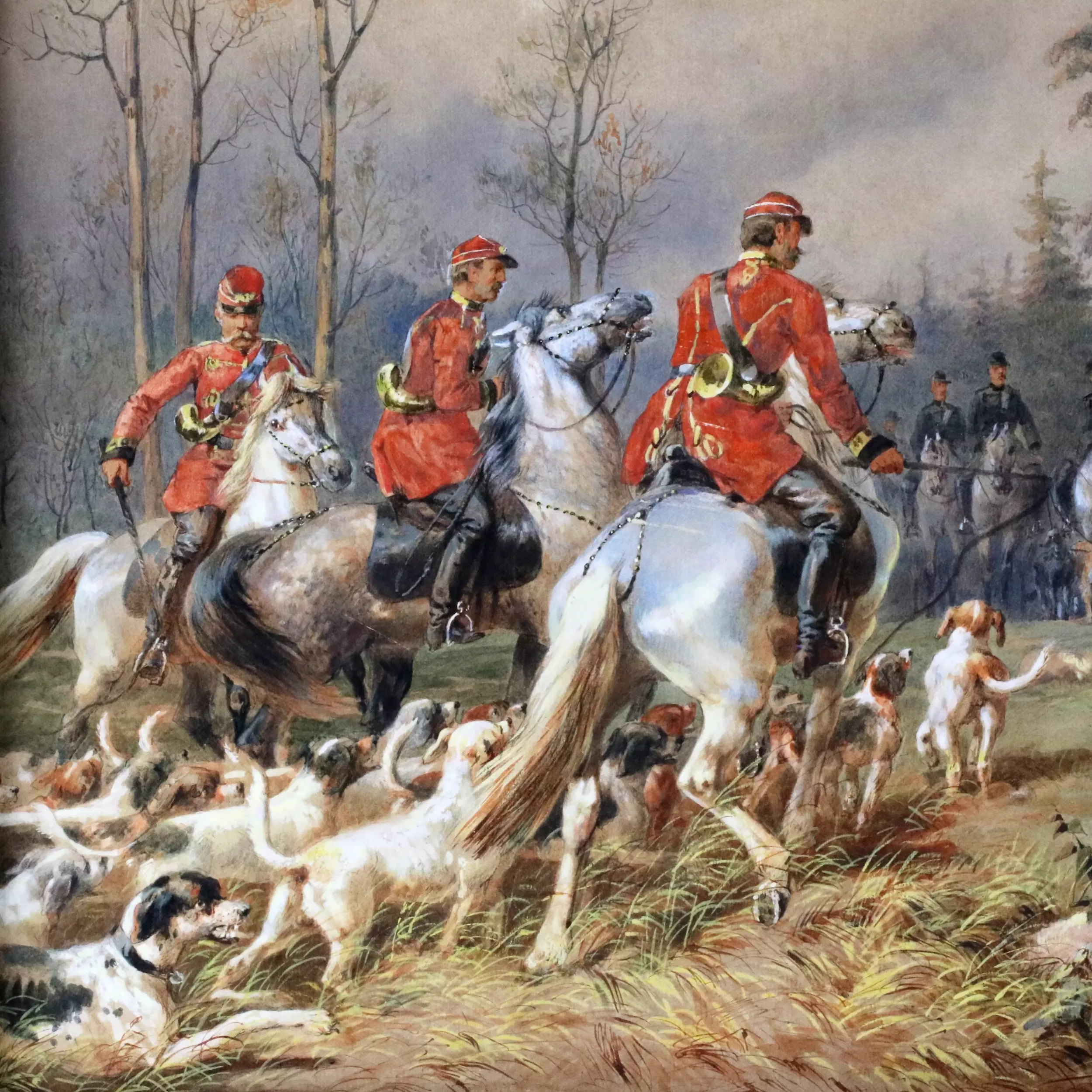 M.A. Zichy. Watercolor. Horse hunting of Alexander II near St. Petersburg. 