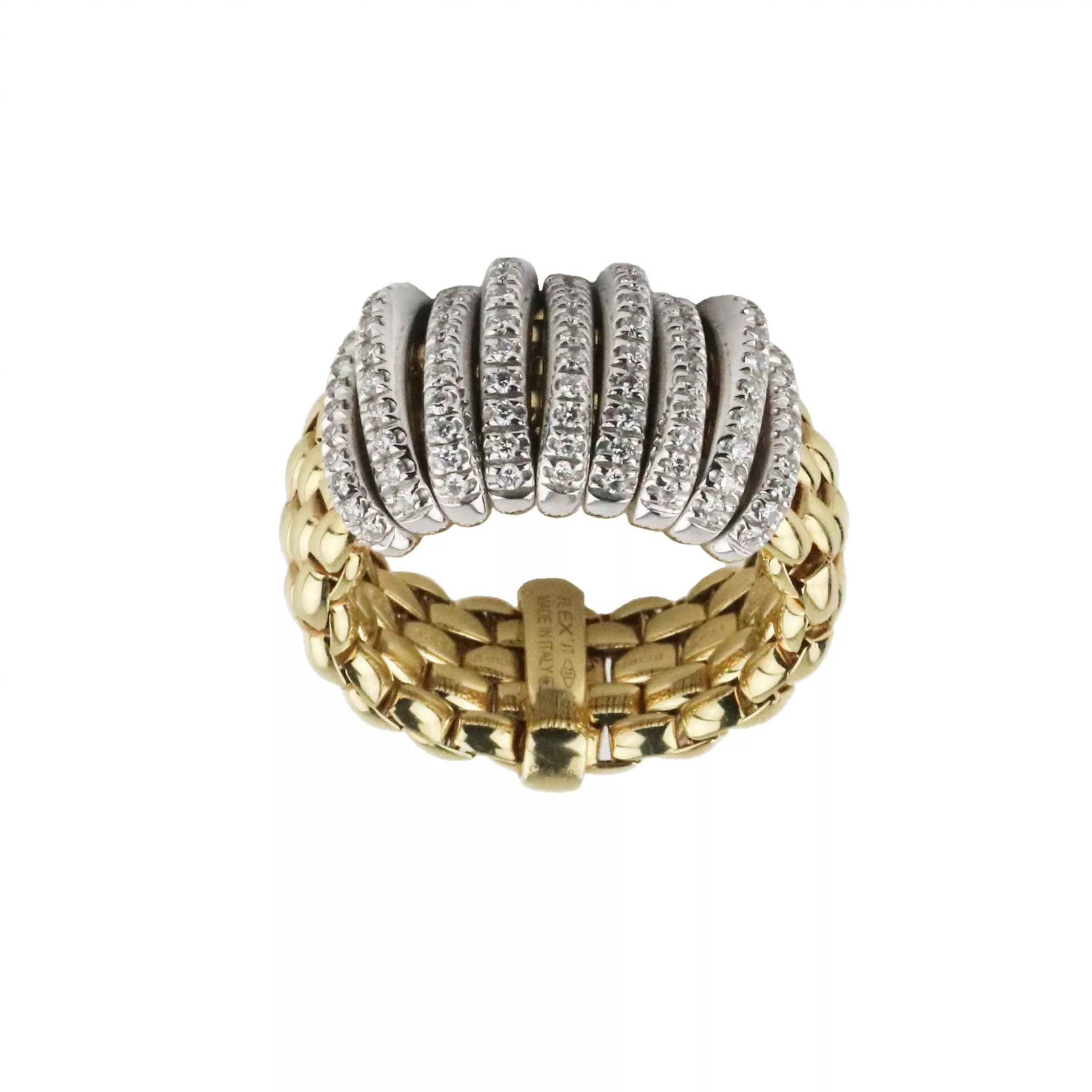 Elastic ring of two-tone gold with diamonds, Italian firm Fope. 