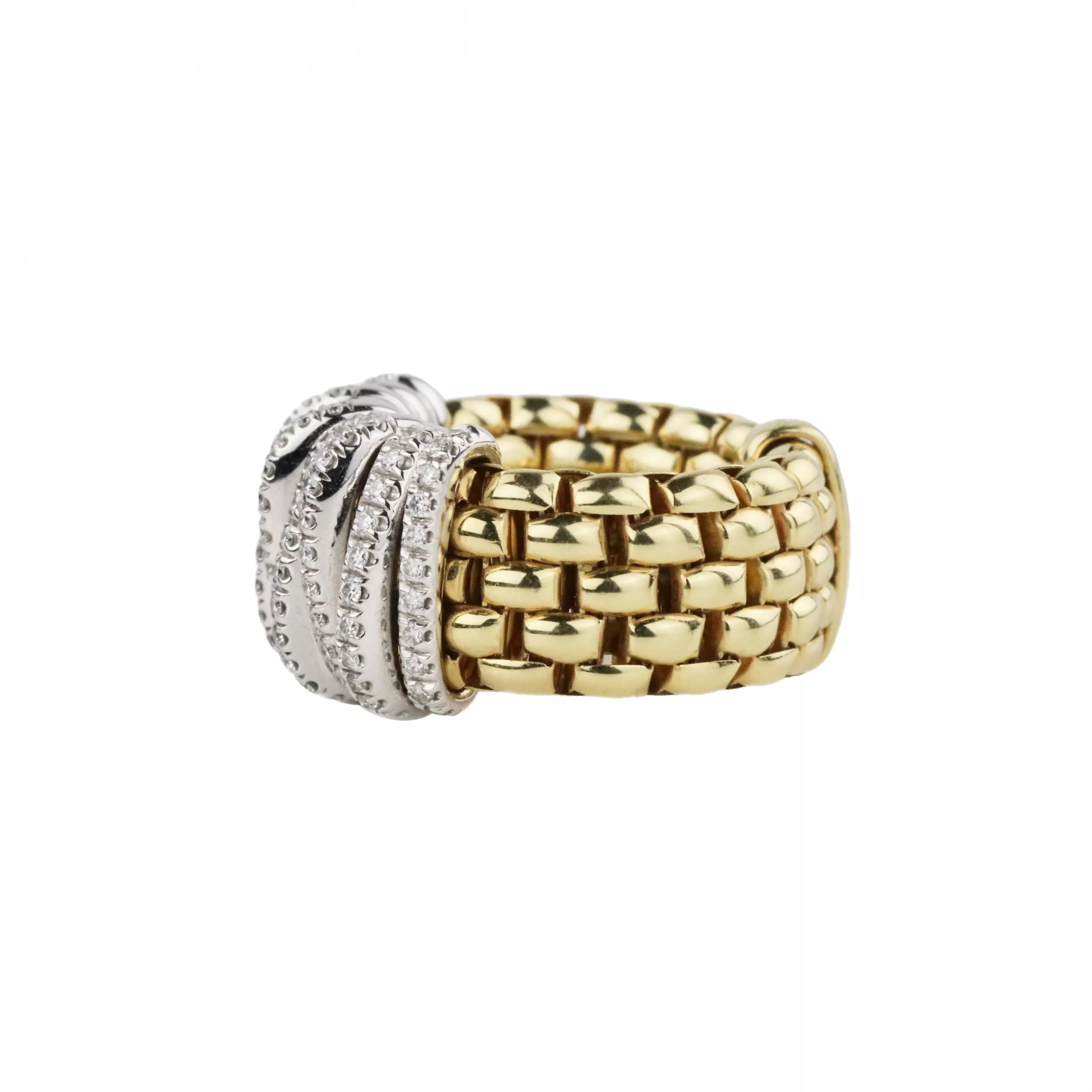 Elastic ring of two-tone gold with diamonds, Italian firm Fope. 