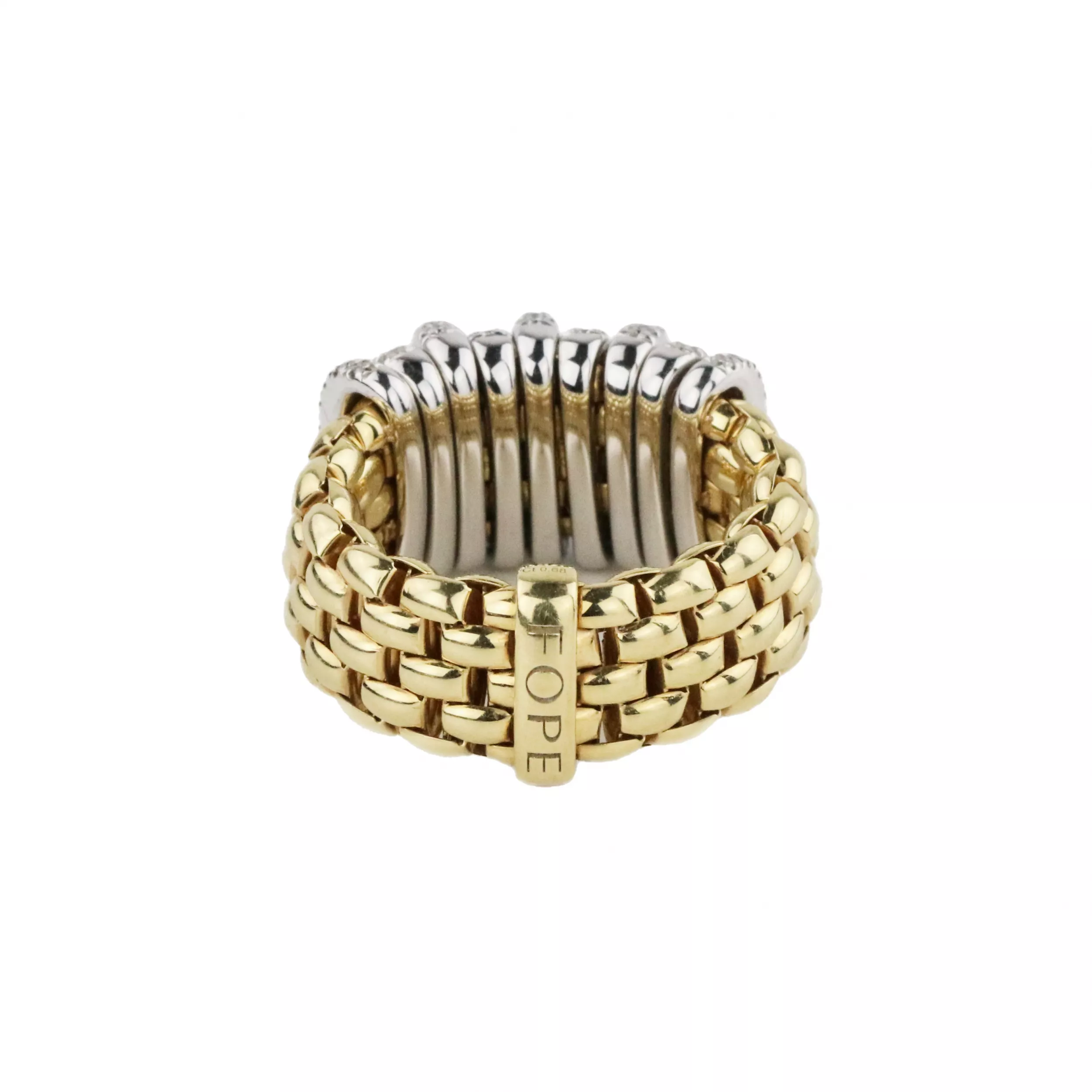 Elastic ring of two-tone gold with diamonds, Italian firm Fope. 