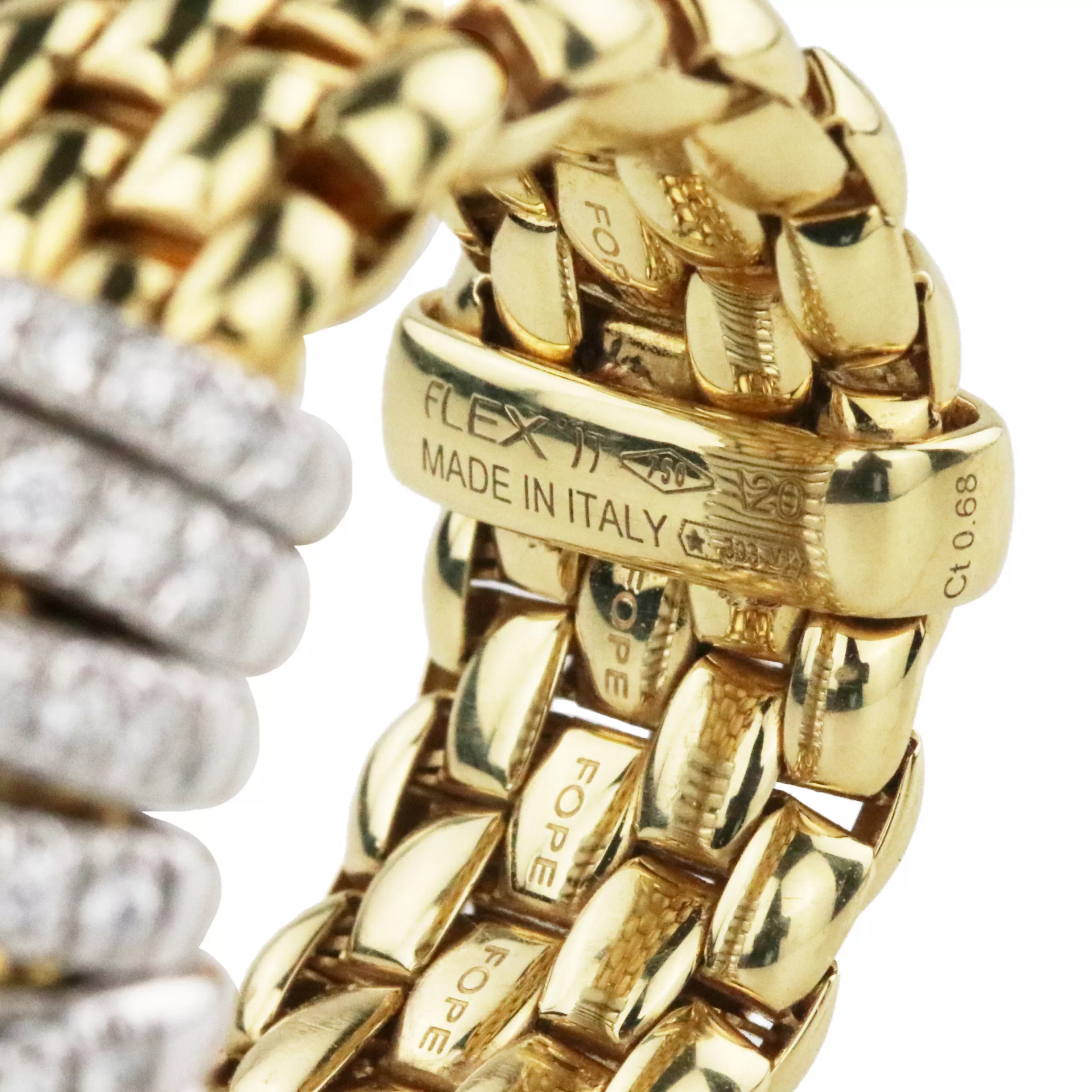 Elastic ring of two-tone gold with diamonds, Italian firm Fope. 