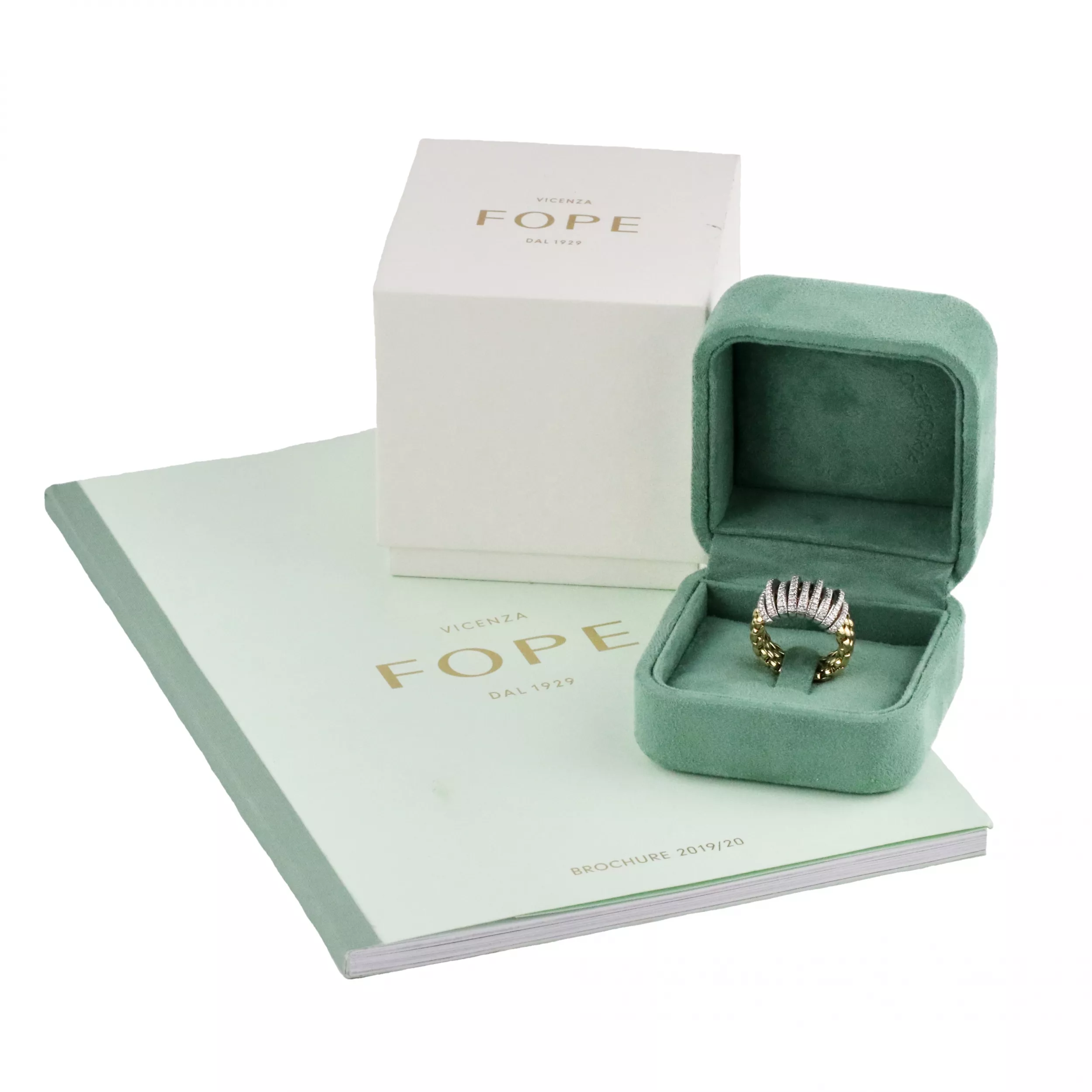 Elastic ring of two-tone gold with diamonds, Italian firm Fope. 