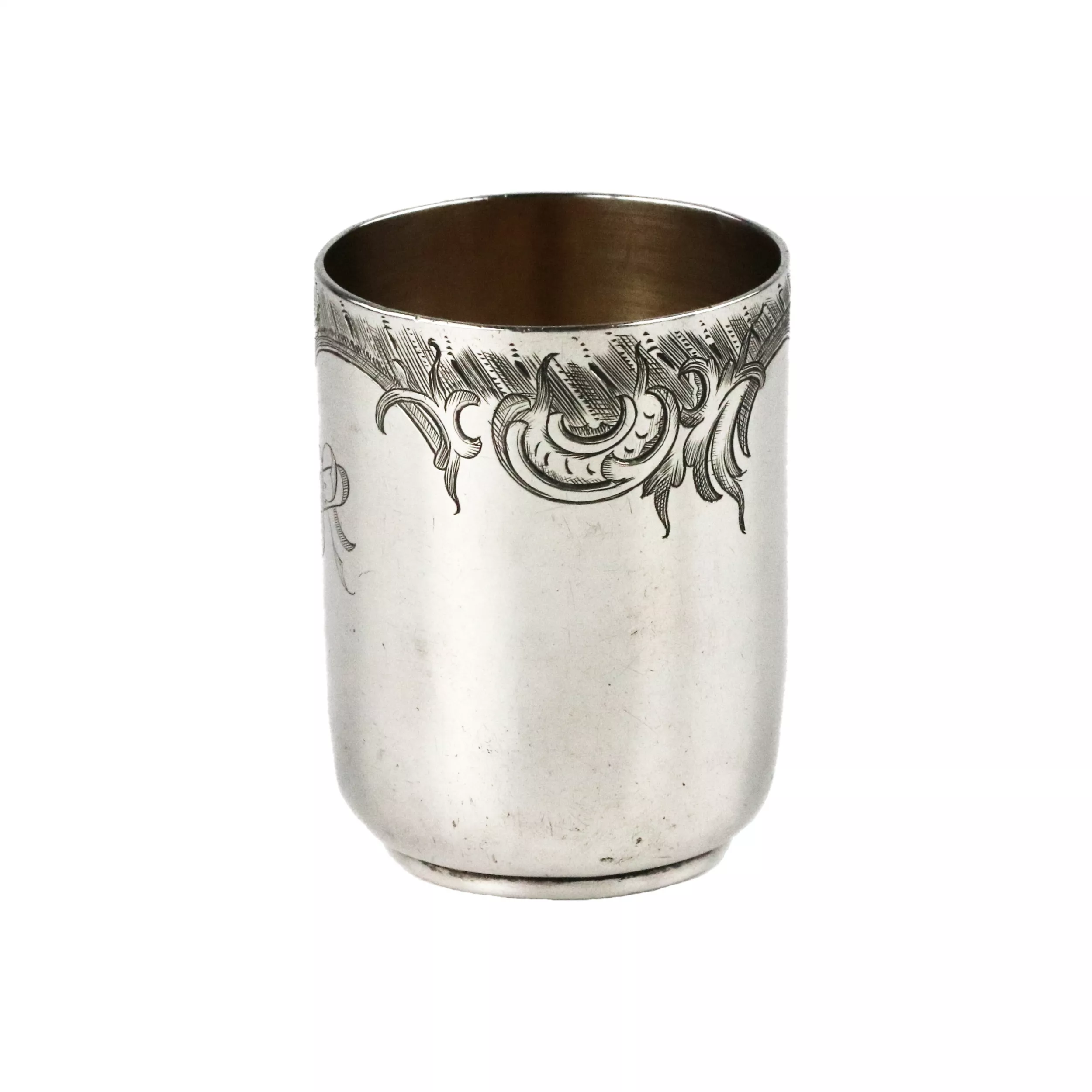 Pied en argent d`Ovchinnikov avec ligature baroque le long du bord du corps. Dernier quart du XIXe siècle. 
