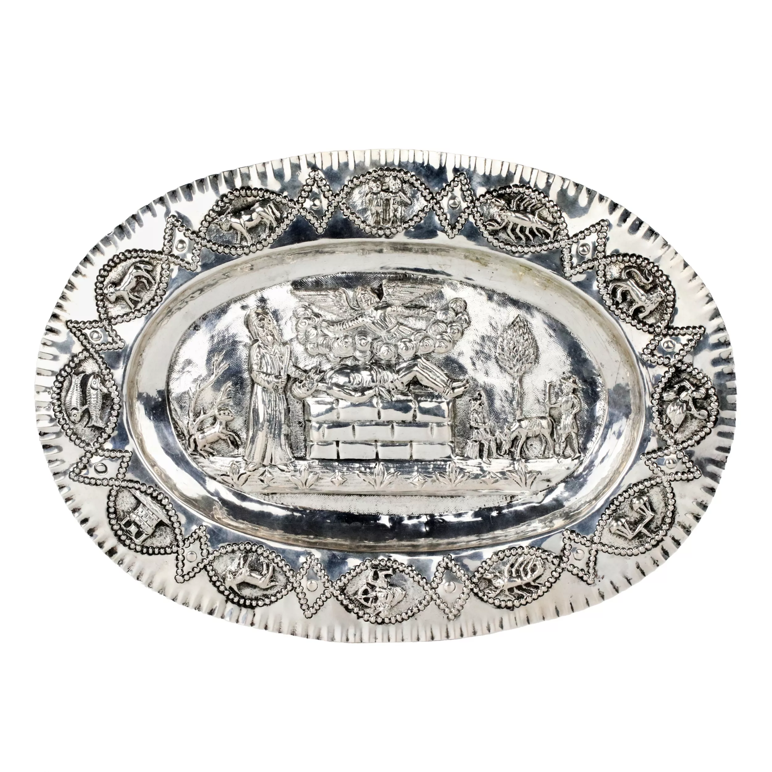 Серебряное подносное блюдо для Pidion Haben (искупление первенца) из серебра.  Рубеж 19-20 веков. 