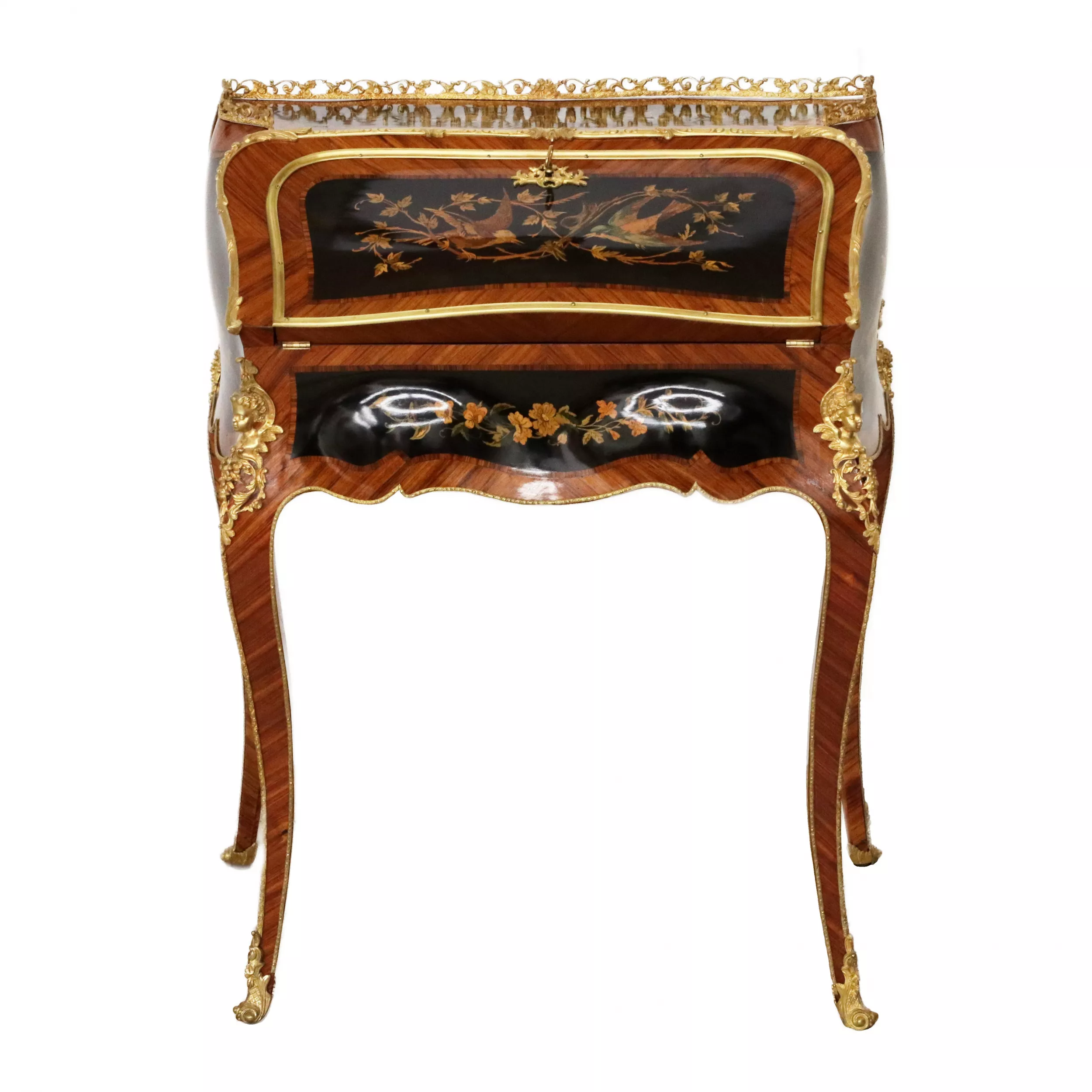 Coquettish ladies` bureau in wood and gilded bronze, Louis XV style. 