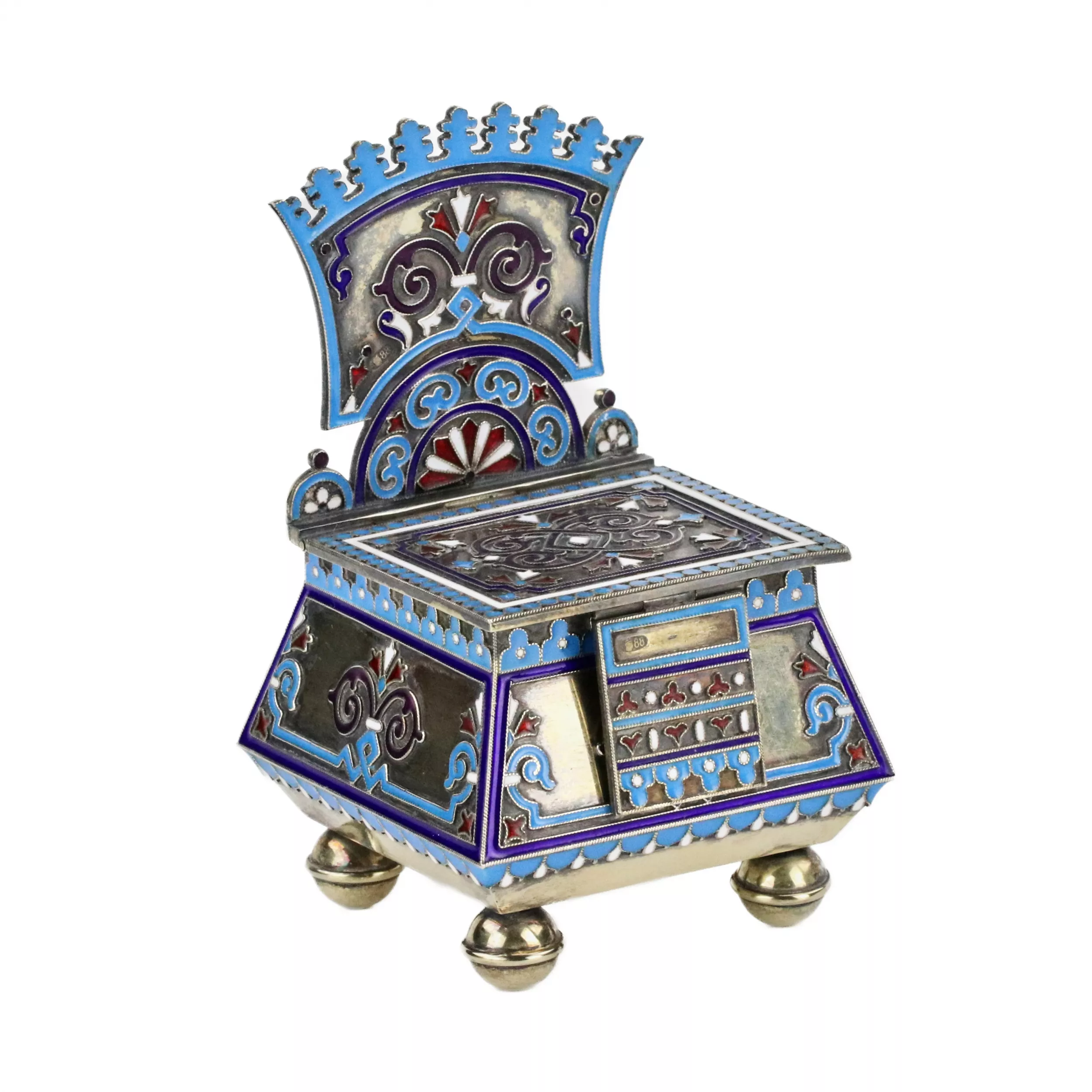 Salière de thoron en argent et emaux cloisonnes. 