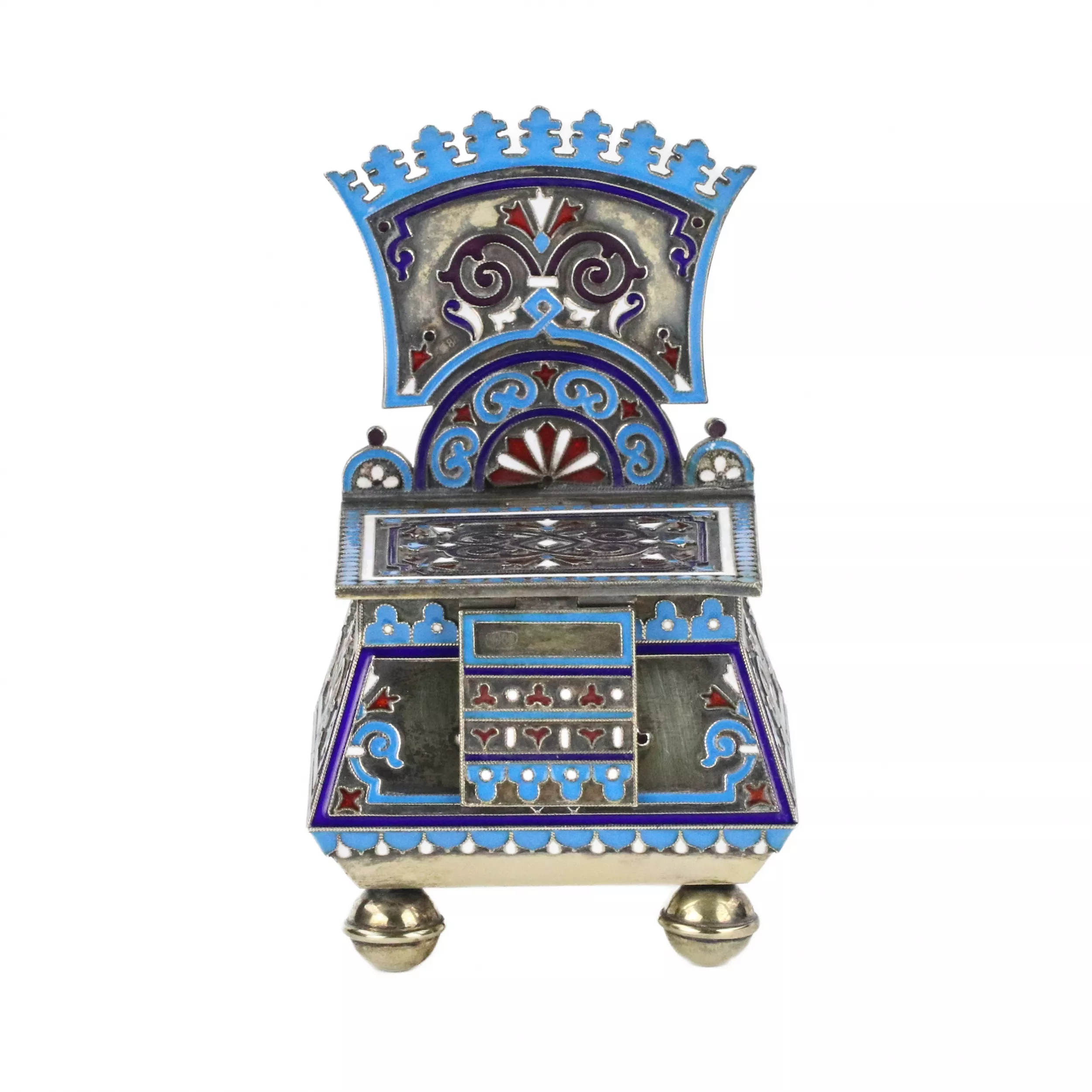 Salière de thoron en argent et emaux cloisonnes. 