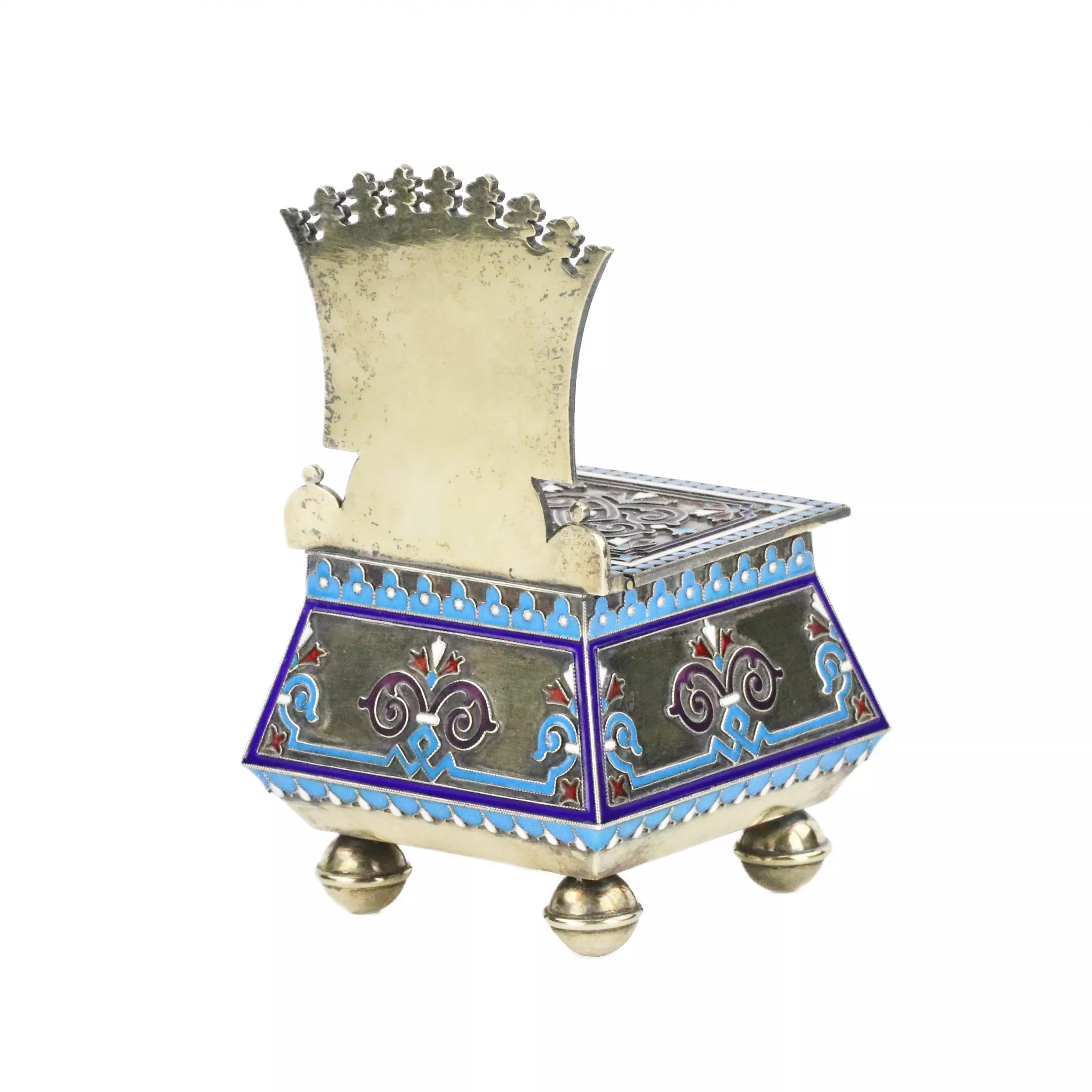 Salière de thoron en argent et emaux cloisonnes. 