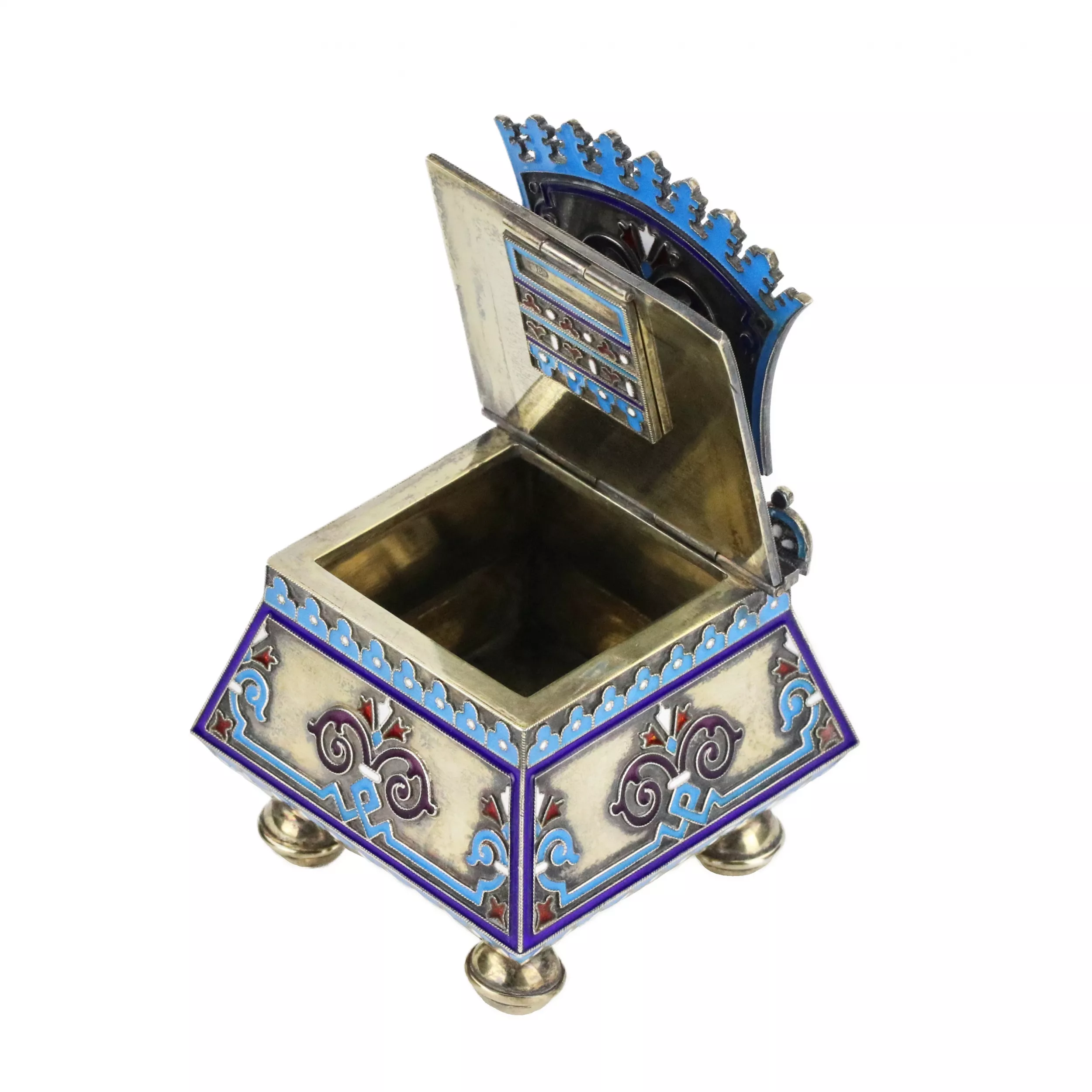 Salière de thoron en argent et emaux cloisonnes. 