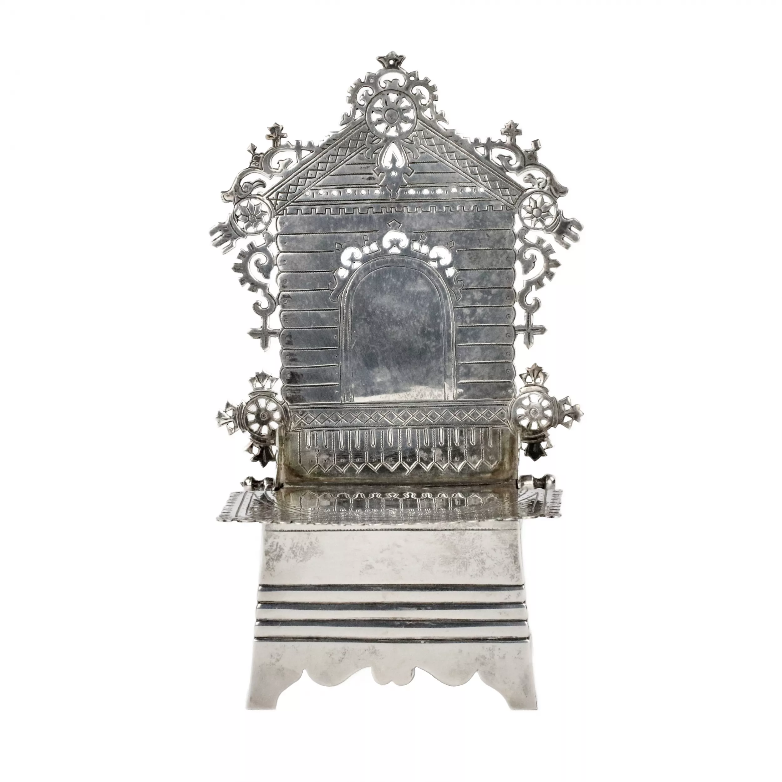 I. Ya. GRISIN. Large, Russian silver salt shaker throne, late 19th century. 