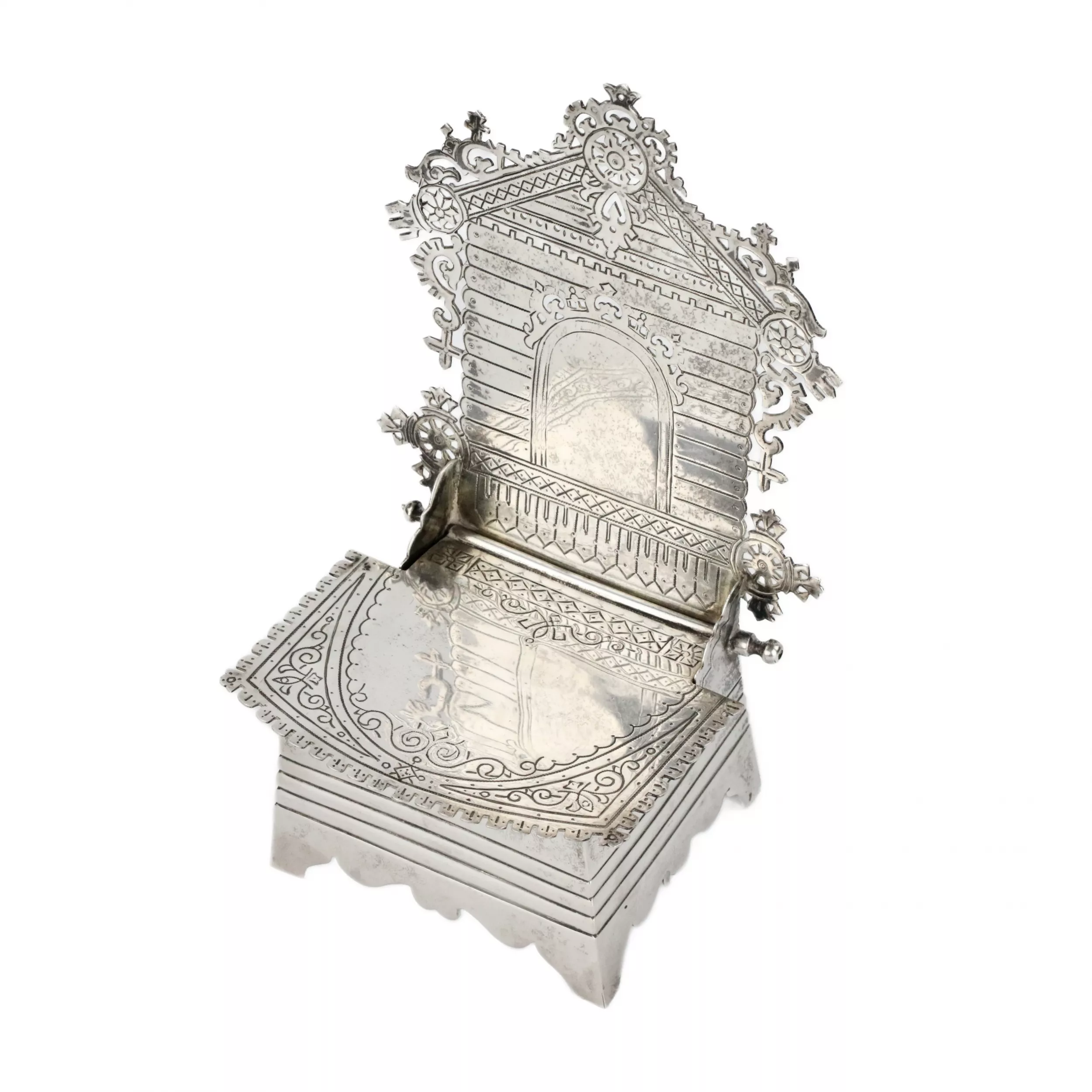 I. Ya. GRISIN. Large, Russian silver salt shaker throne, late 19th century. 