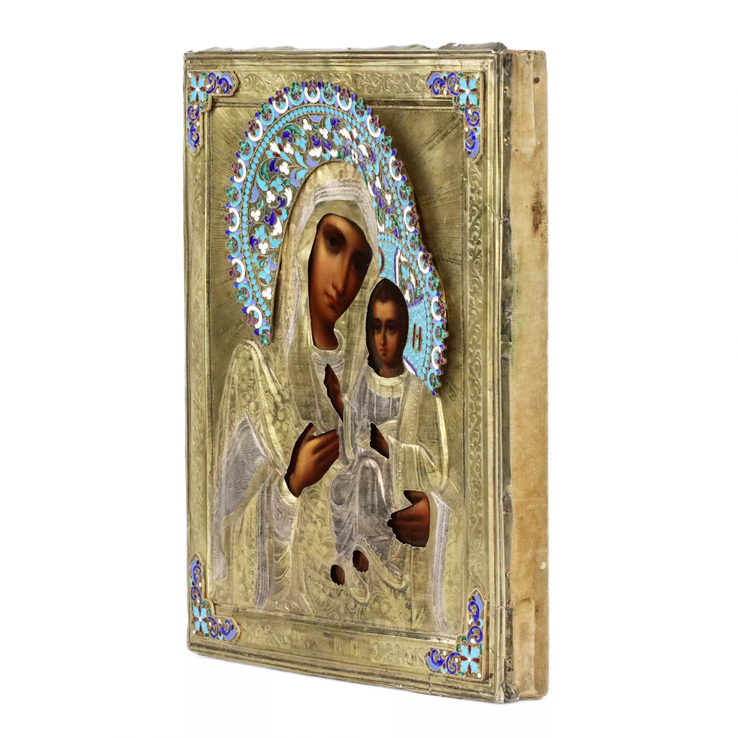 Icône de la Mère de Dieu iberique dans un cadre en argent dore avec emaux. Moscou, 1908-1917 