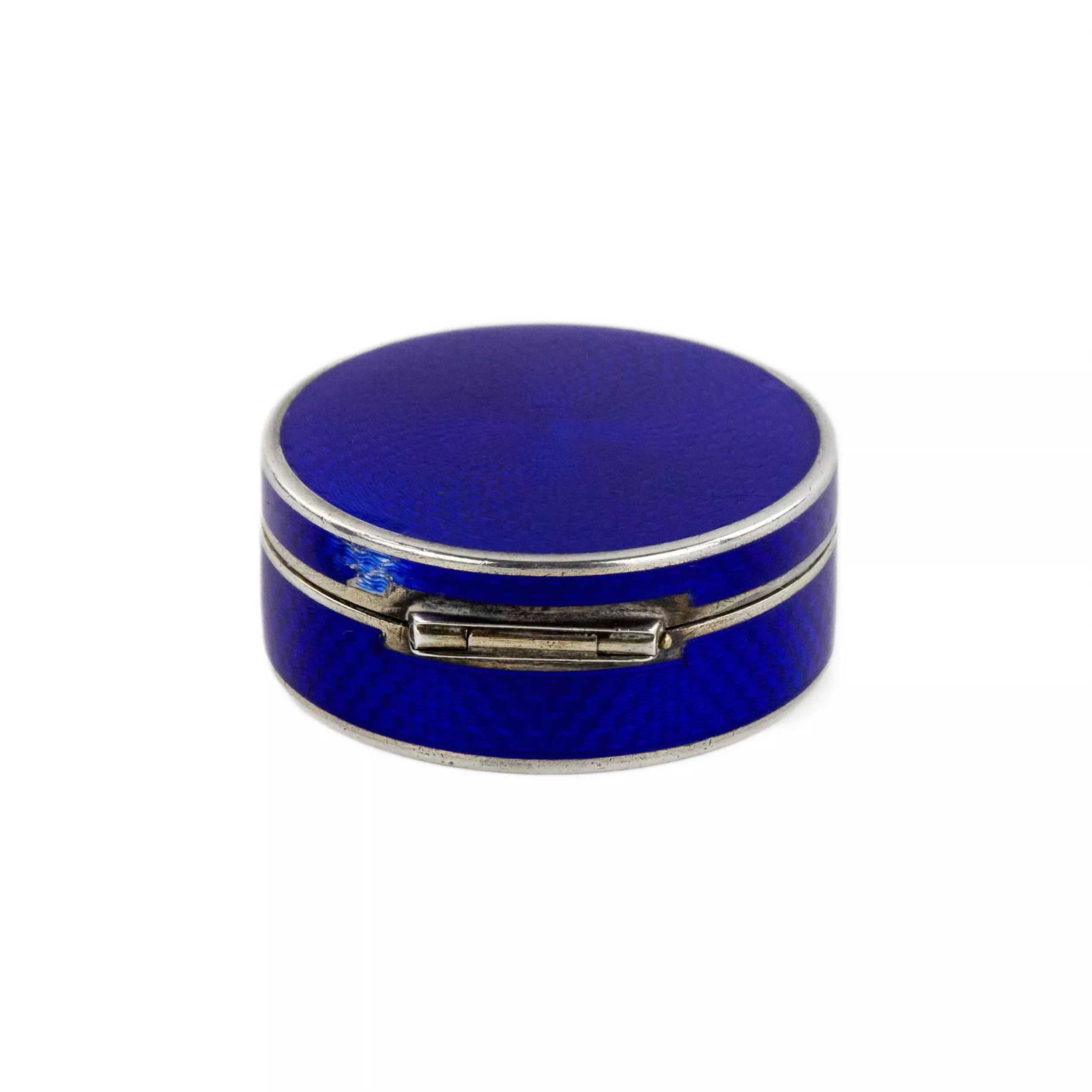 Argent, Moule française en email guilloche bleu cobalt. 
