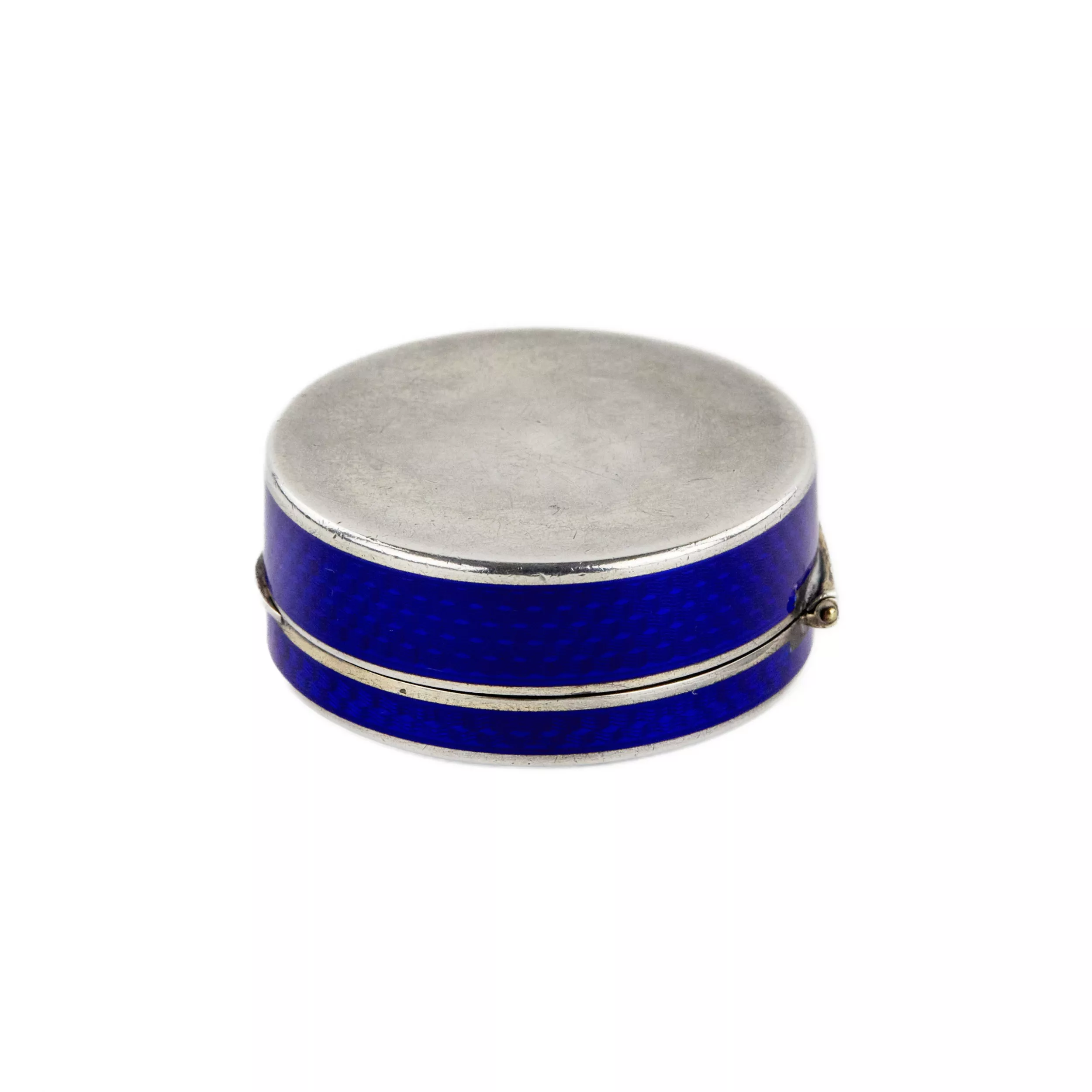 Argent, Moule française en email guilloche bleu cobalt. 