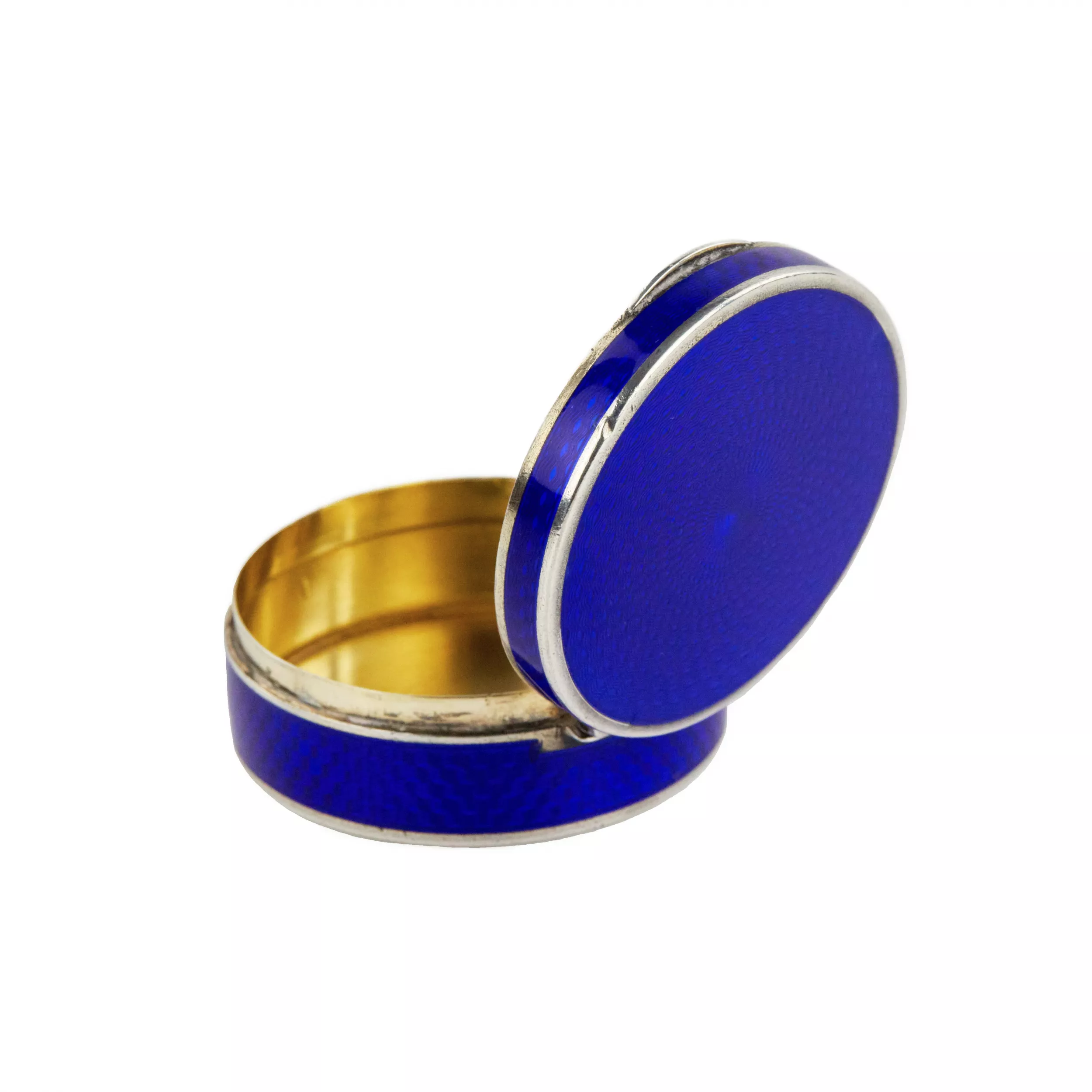 Argent, Moule française en email guilloche bleu cobalt. 
