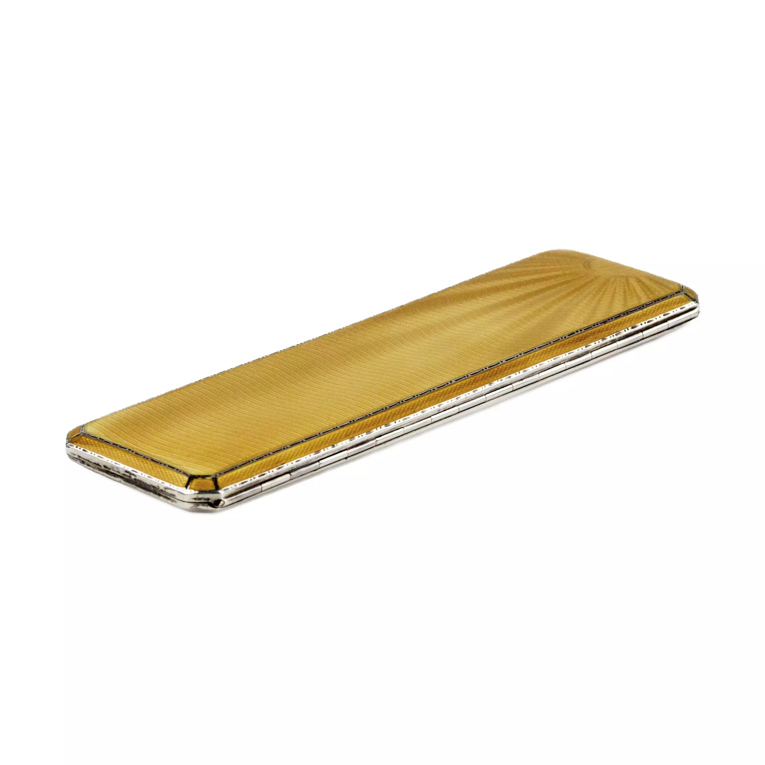 Élegant boîtier anglais en argent en argent et email guilloche, epoque Art deco. 