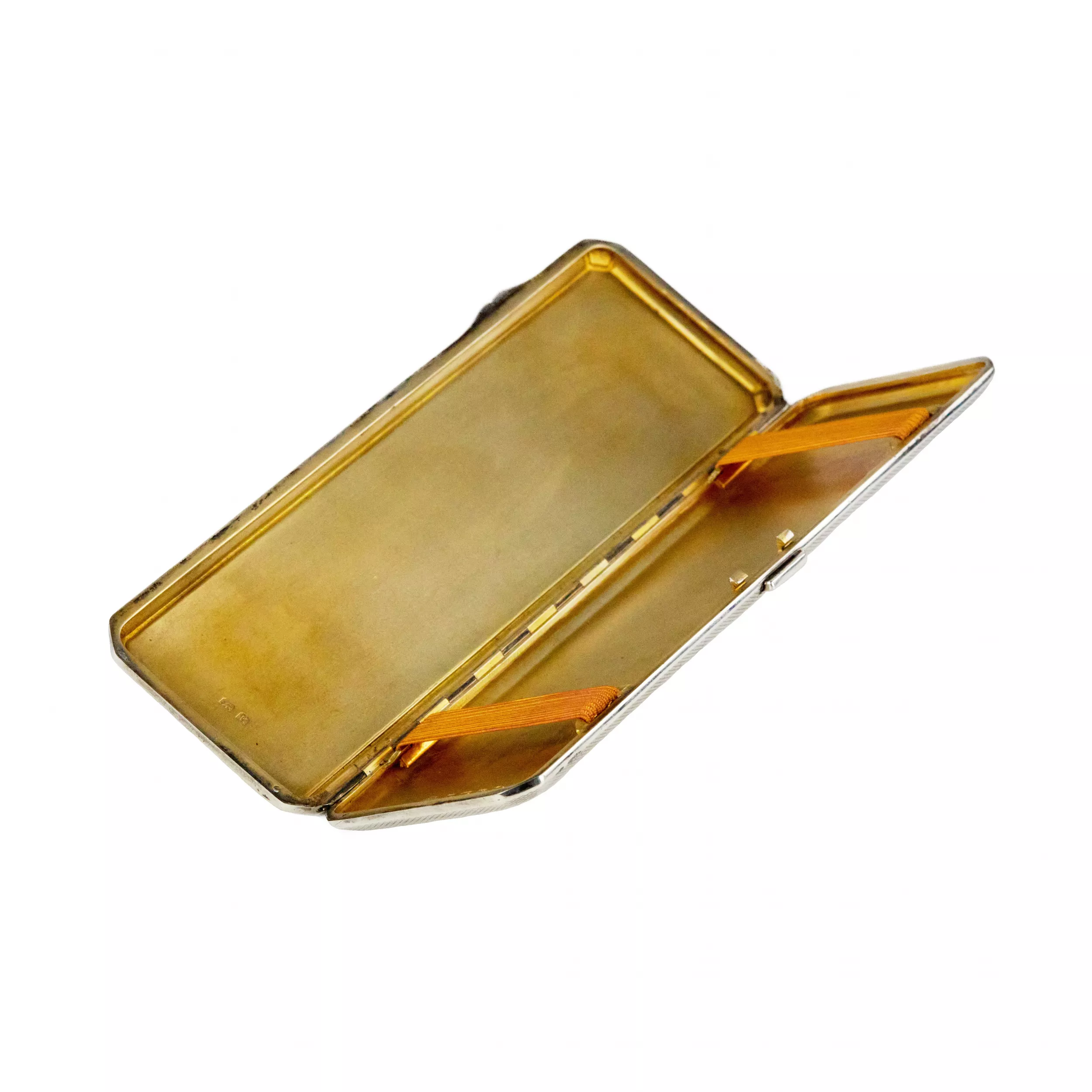 Élegant boîtier anglais en argent en argent et email guilloche, epoque Art deco. 