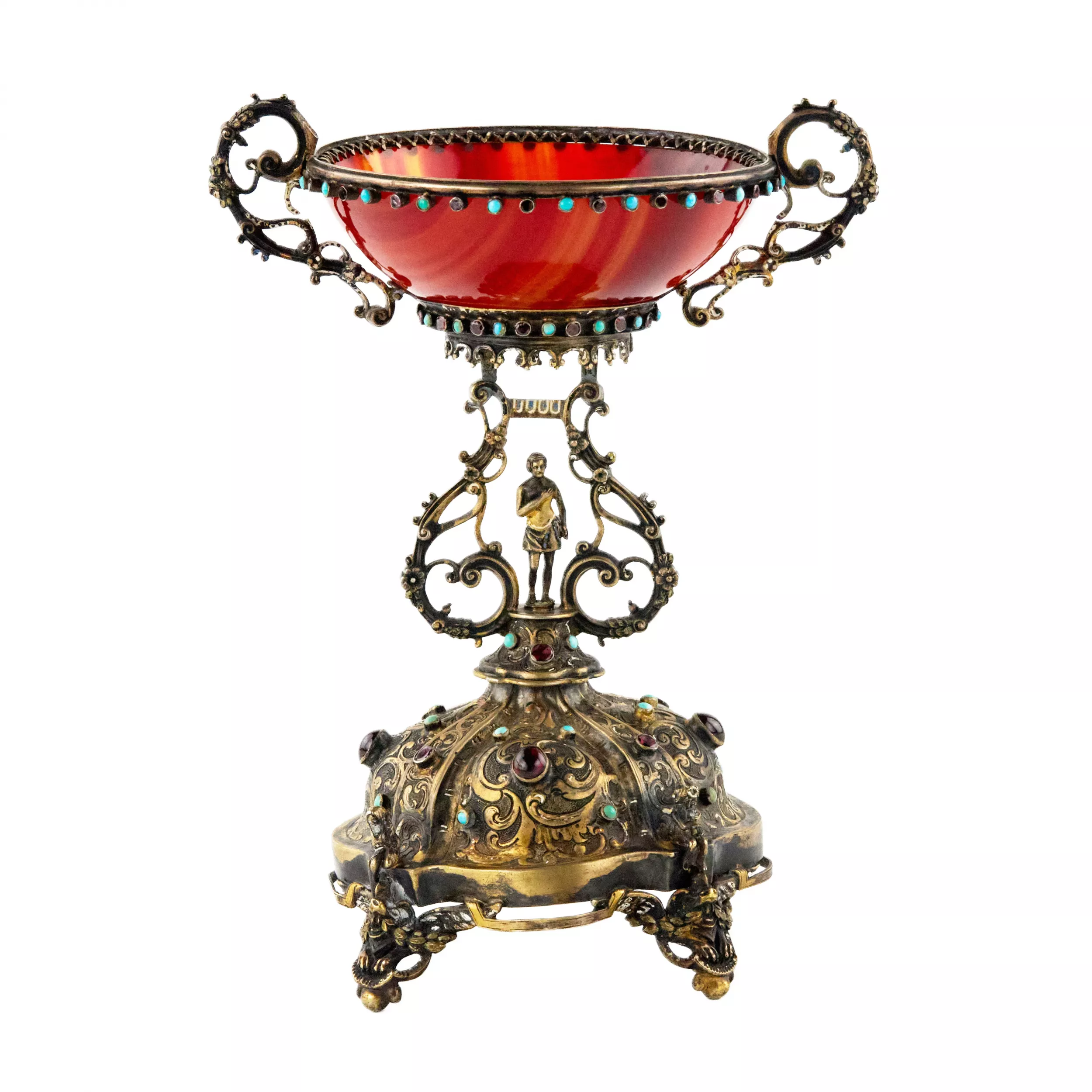 Bol en agate et argent dore, avec pierres. 19ème siècle. 
