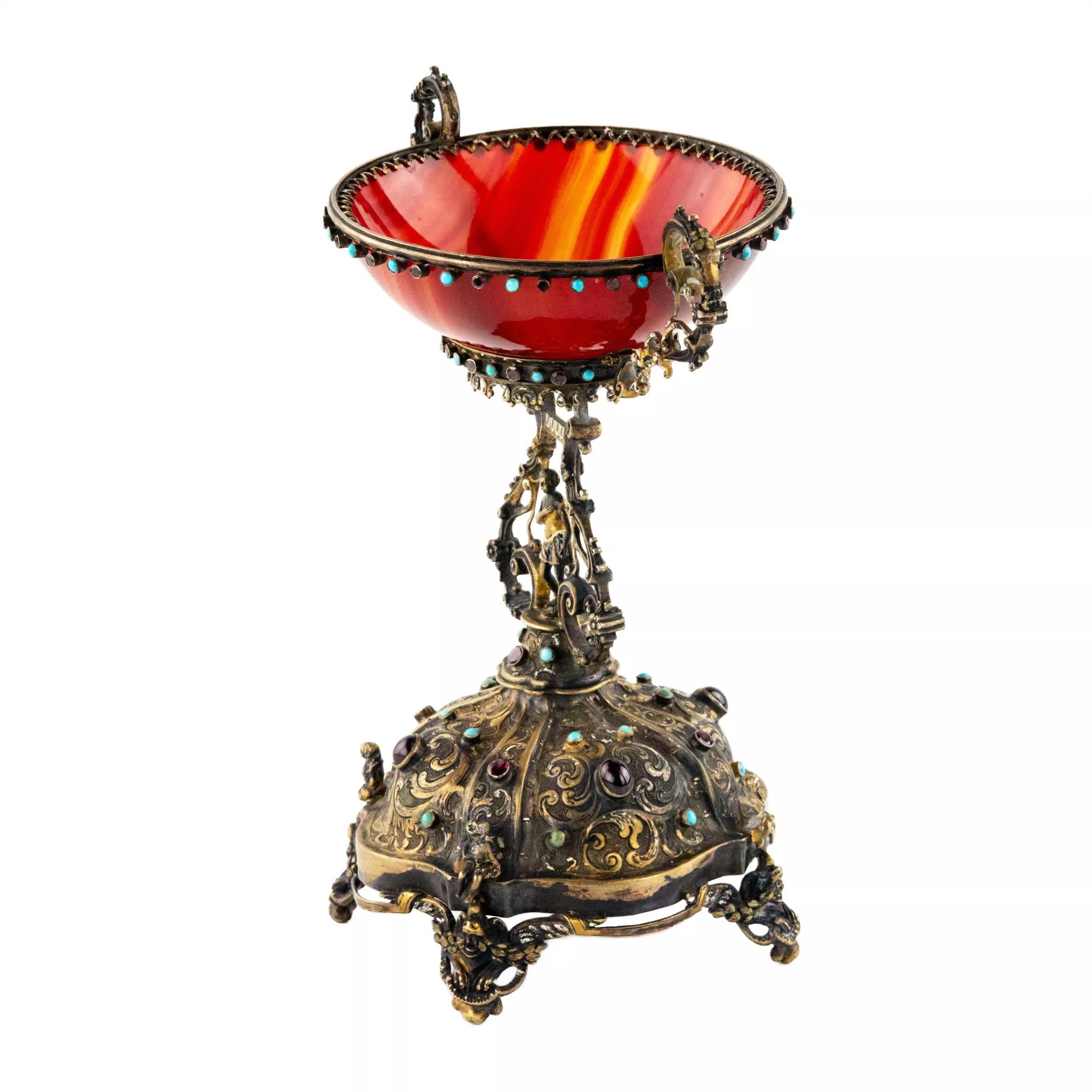Bol en agate et argent dore, avec pierres. 19ème siècle. 