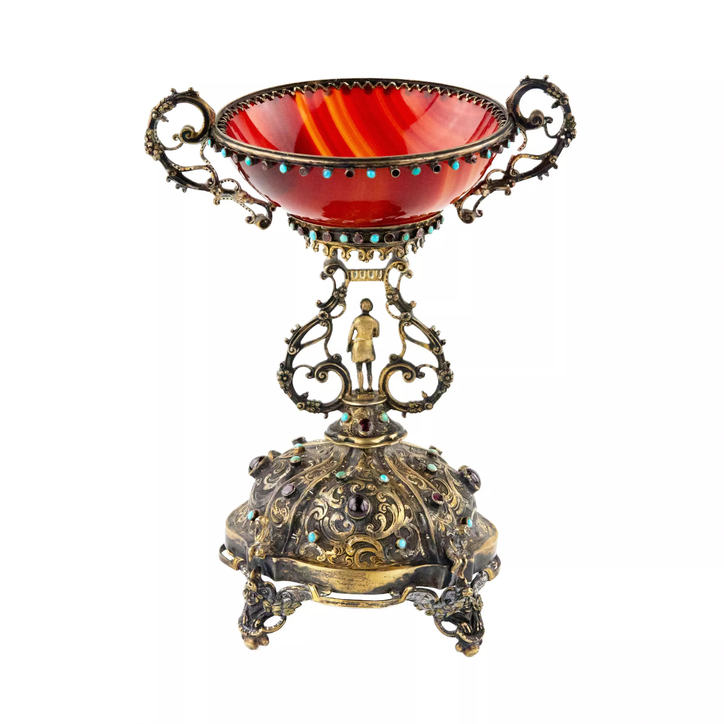 Bol en agate et argent dore, avec pierres. 19ème siècle. 