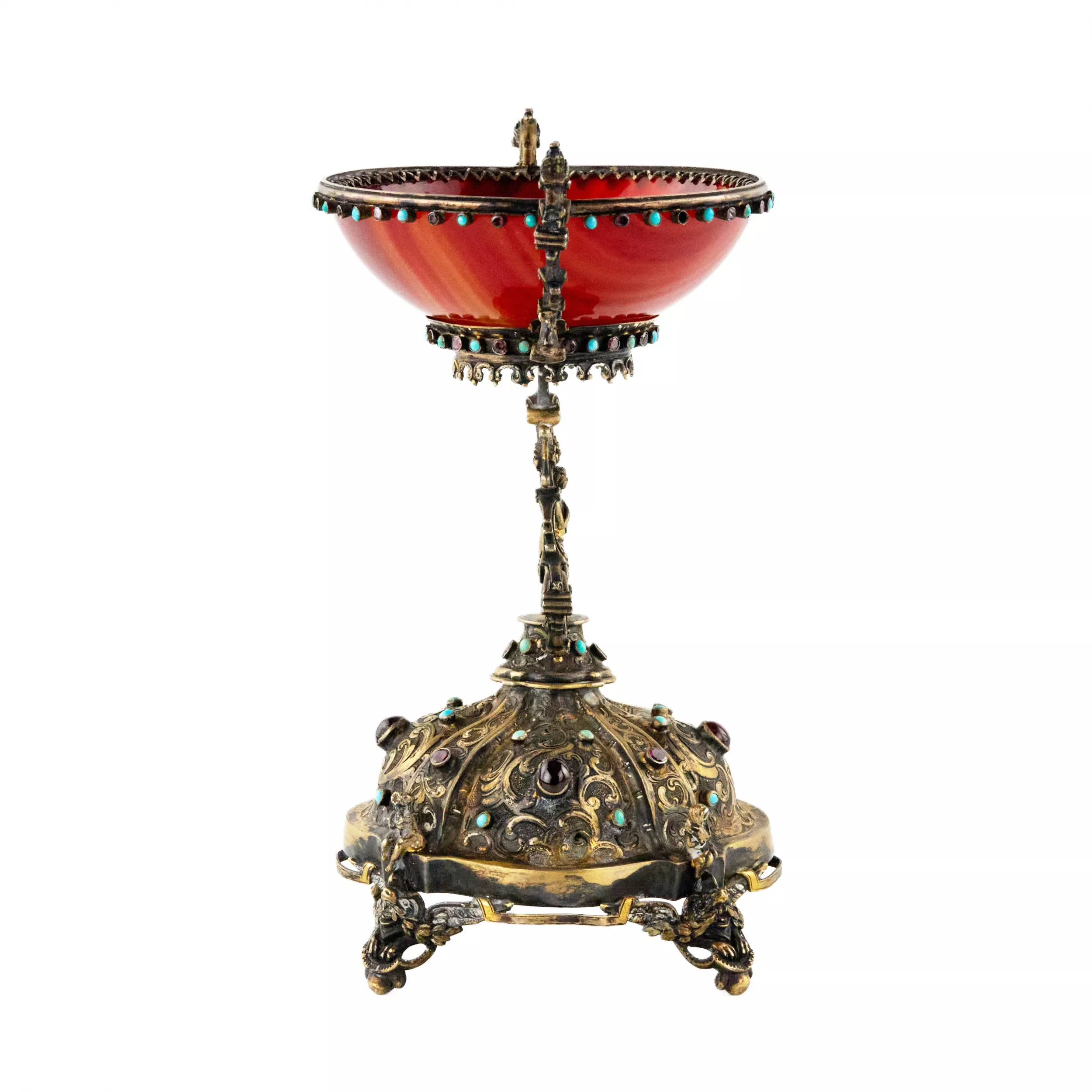 Bol en agate et argent dore, avec pierres. 19ème siècle. 