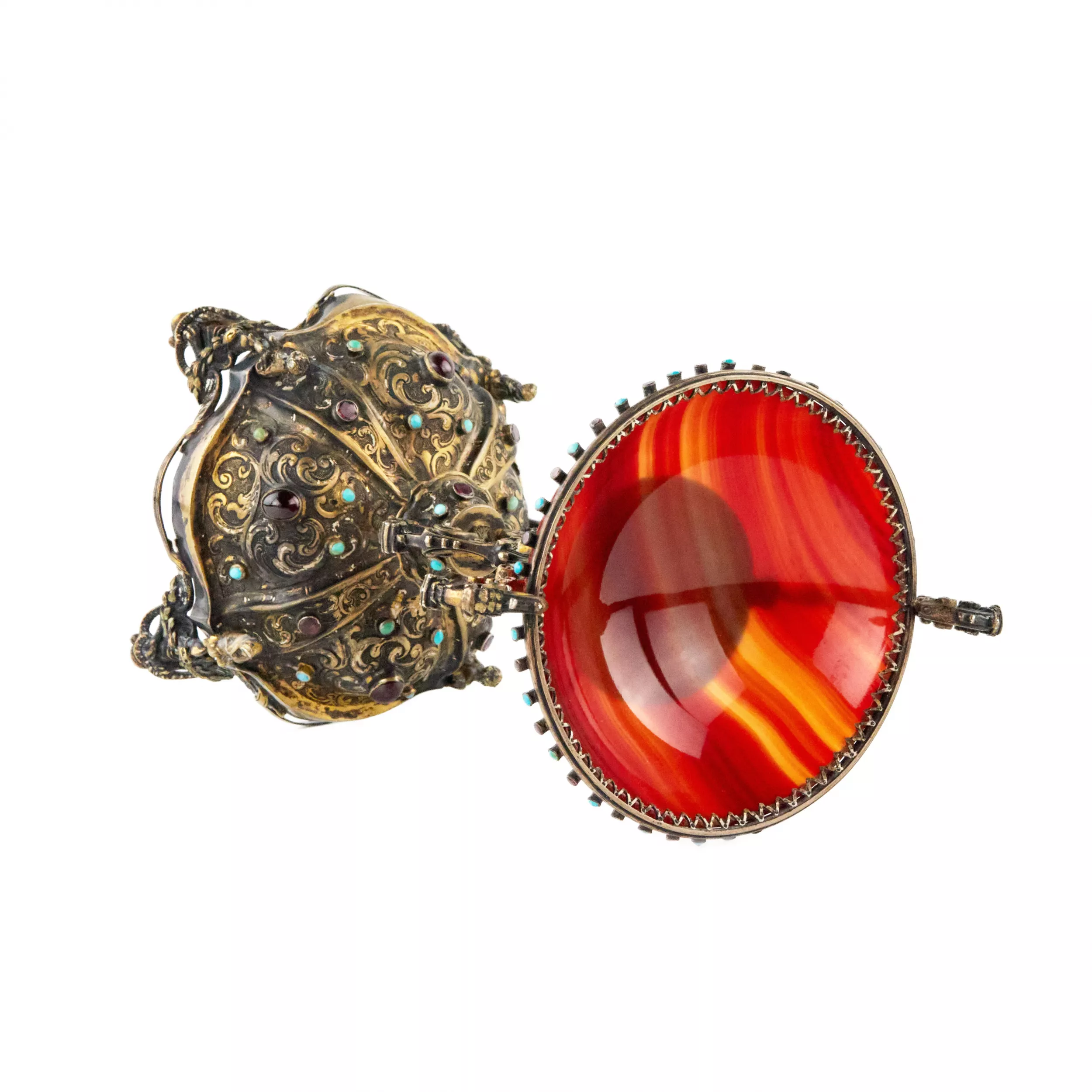Bol en agate et argent dore, avec pierres. 19ème siècle. 