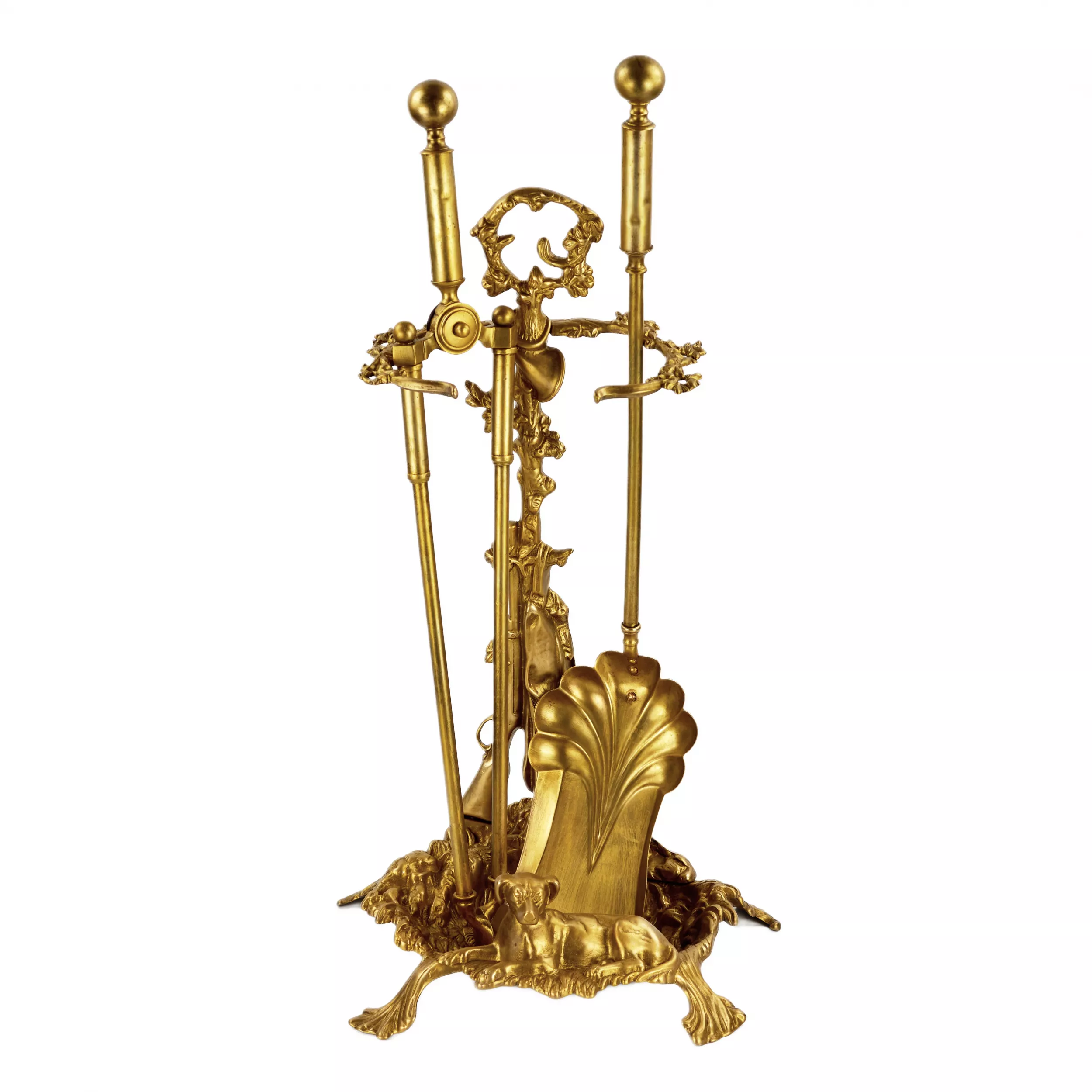 Brass set for a fireplace in the style of historicism. 19-20th centuries. 