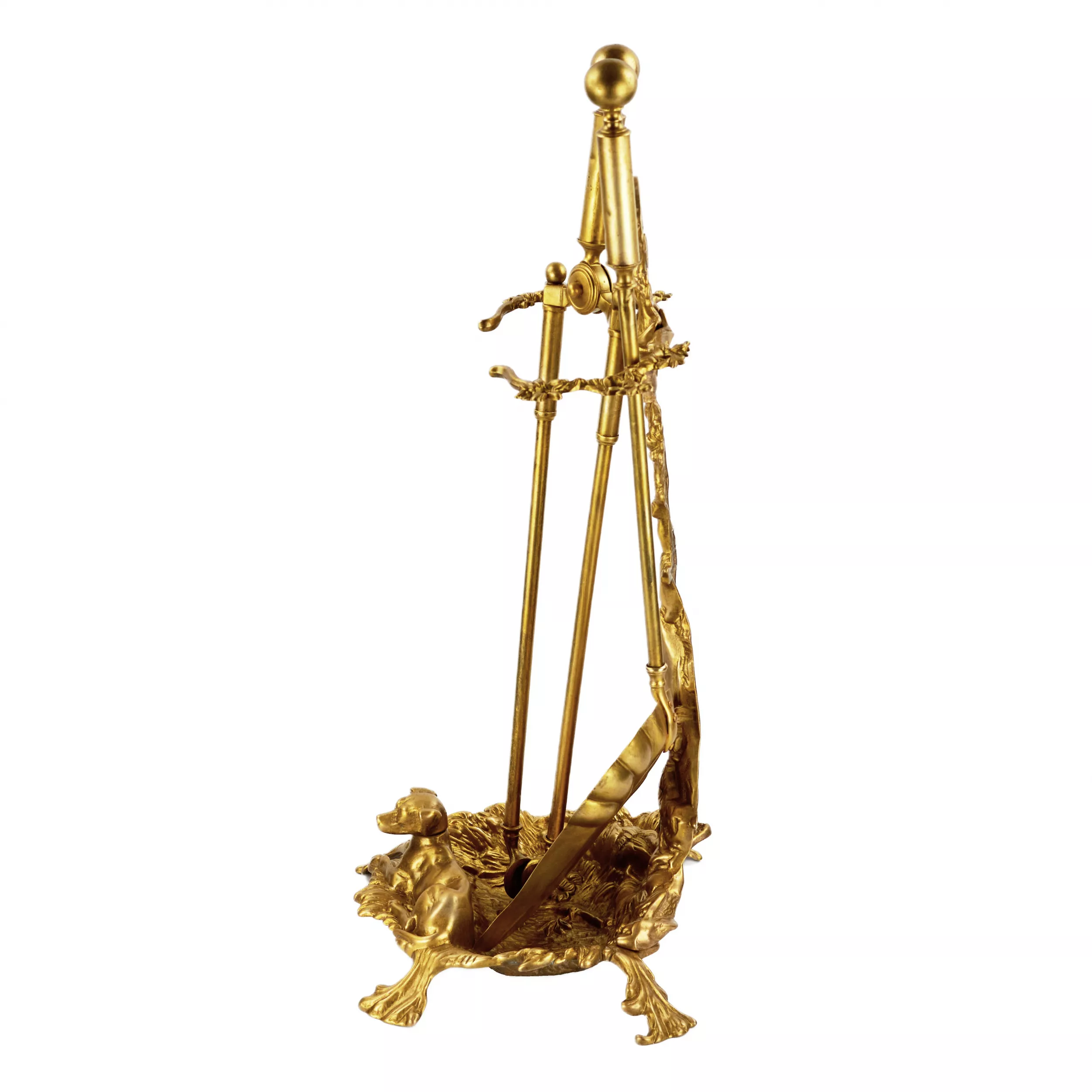 Brass set for a fireplace in the style of historicism. 19-20th centuries. 