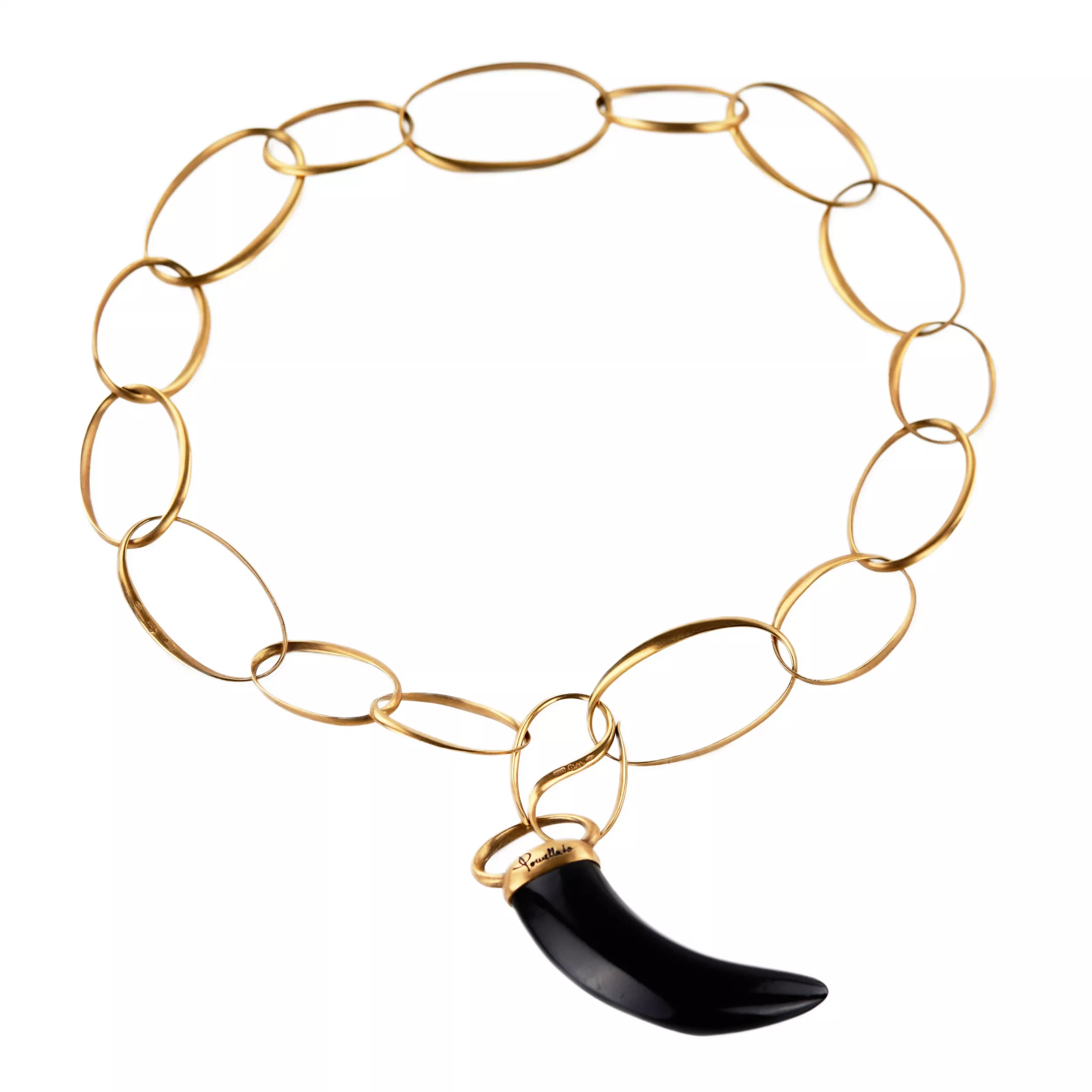 Pomellato gold necklace, Victoria Collection. Horn pendant in jet, 18k rose gold. 
