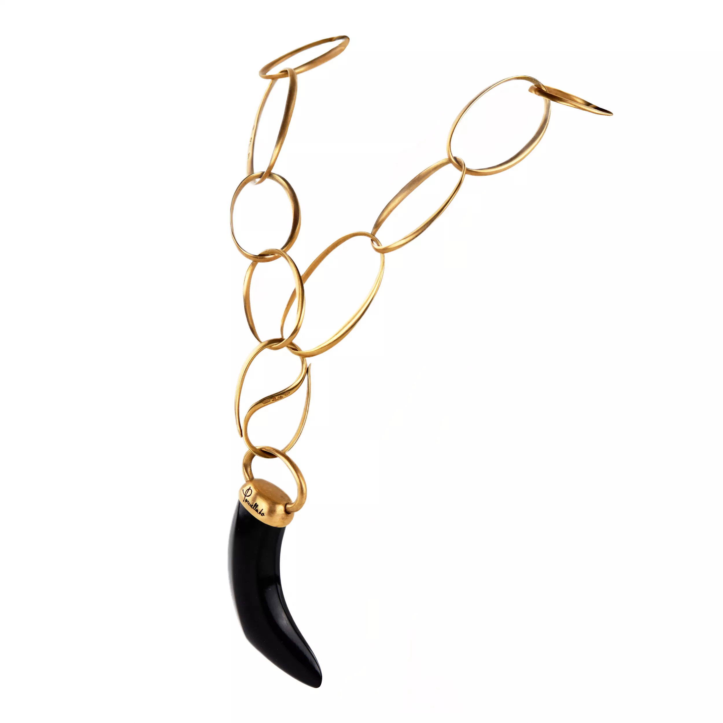 Pomellato gold necklace, Victoria Collection. Horn pendant in jet, 18k rose gold. 