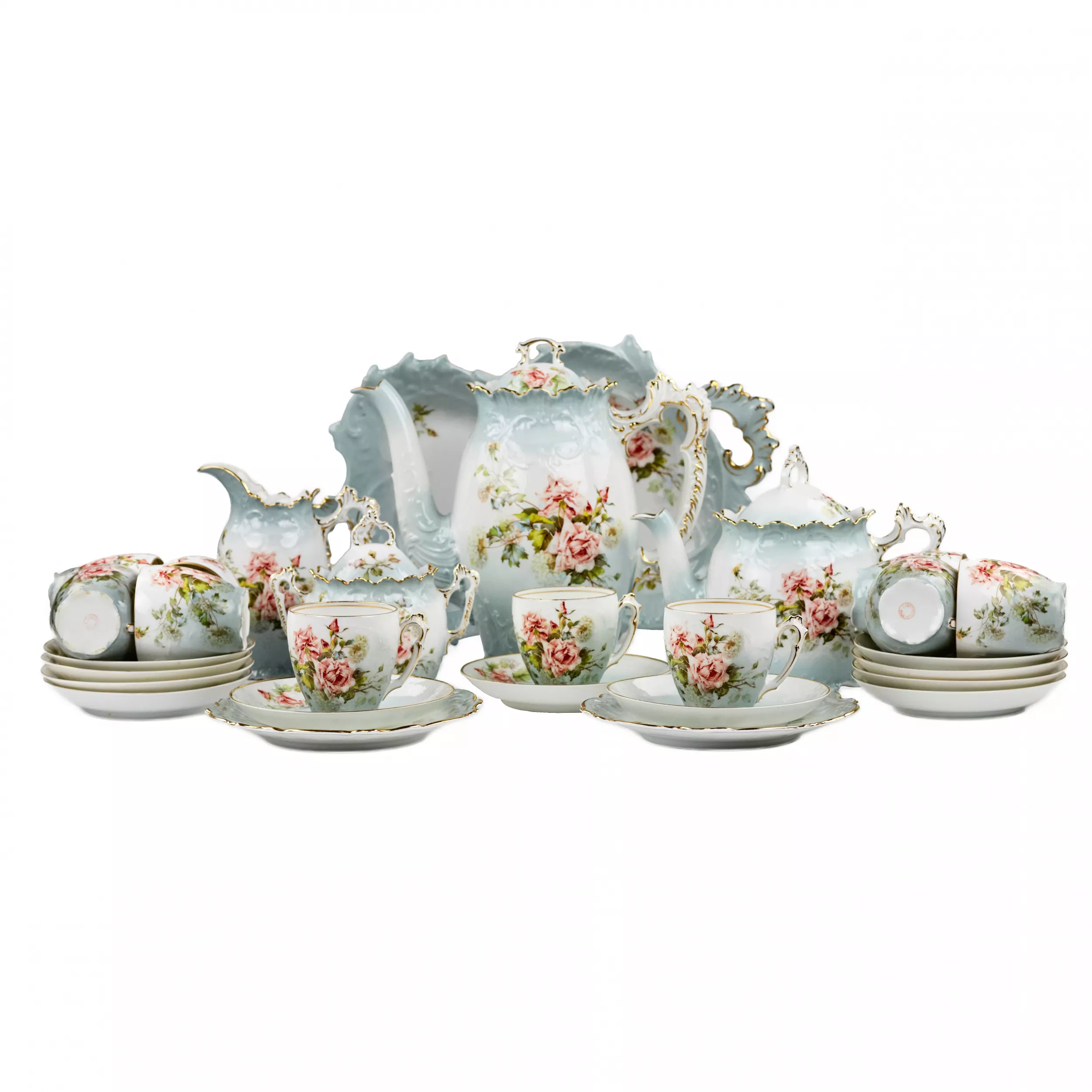 Delicate, porcelain, tea and coffee service, in neo-baroque forms. J.Jaksch&co. Riga. 