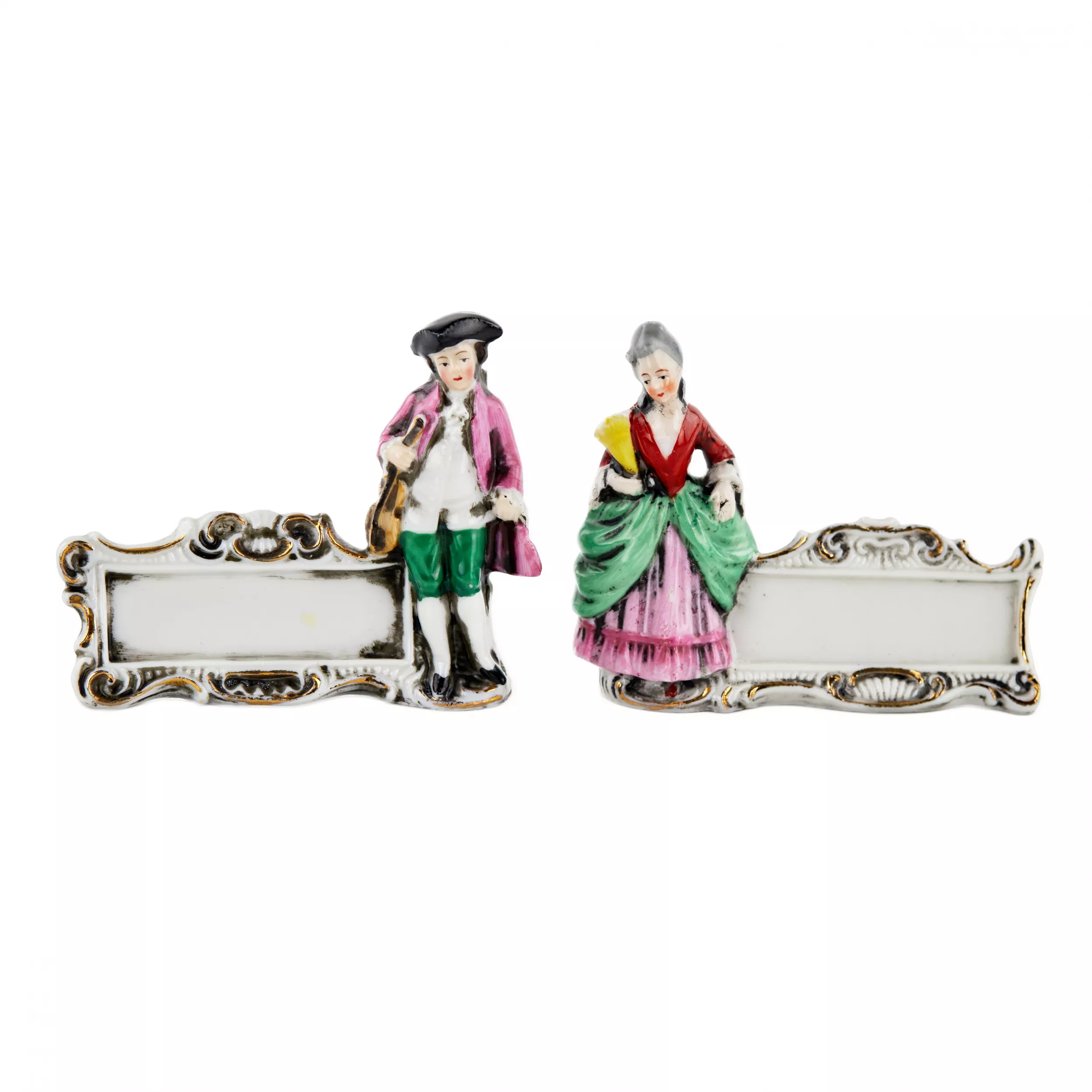 Six figurines en porcelaine pour cartes de place pour la table. Allemagne. 20ième siècle. 