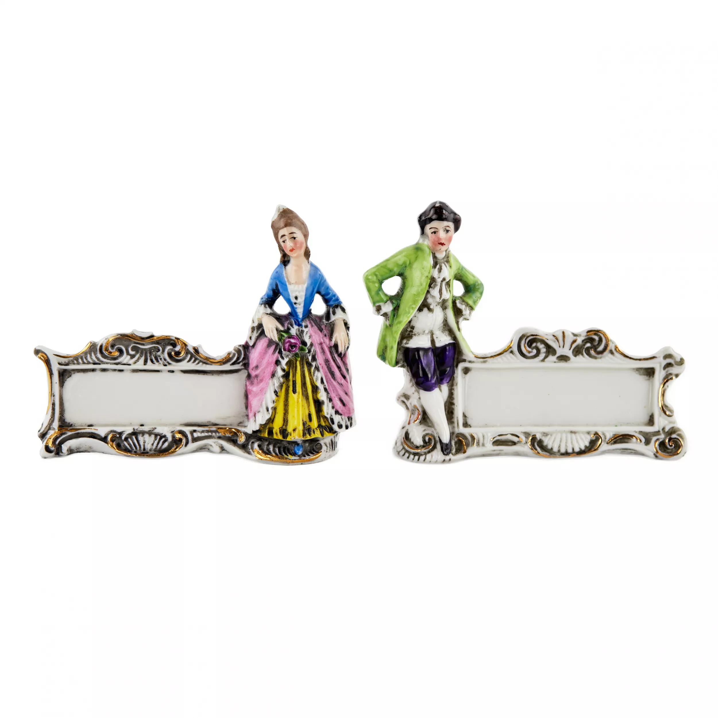 Six figurines en porcelaine pour cartes de place pour la table. Allemagne. 20ième siècle. 